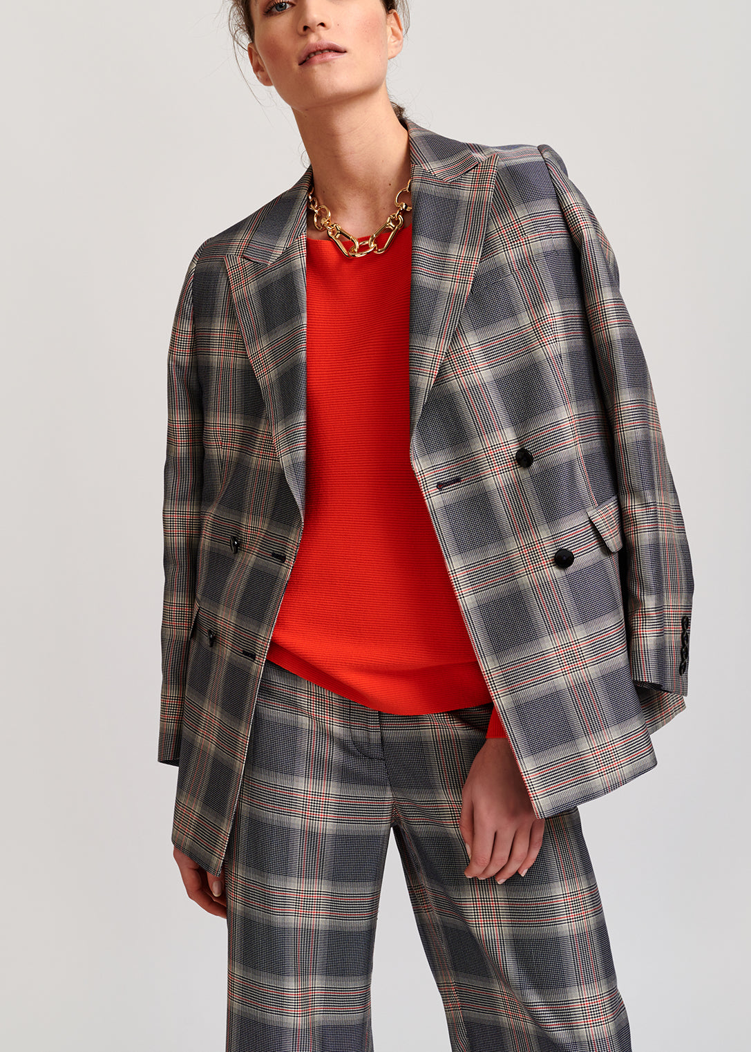 Veste croisée en tartan gris RE—SSENTIEL | Essentiel second hand