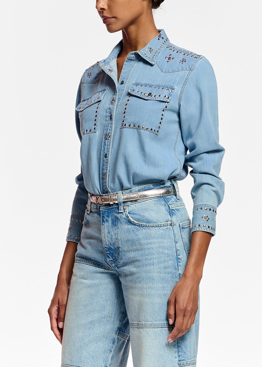 Blue denim shirt with stud embellishments RE—SSENTIEL | Essentiel second hand
