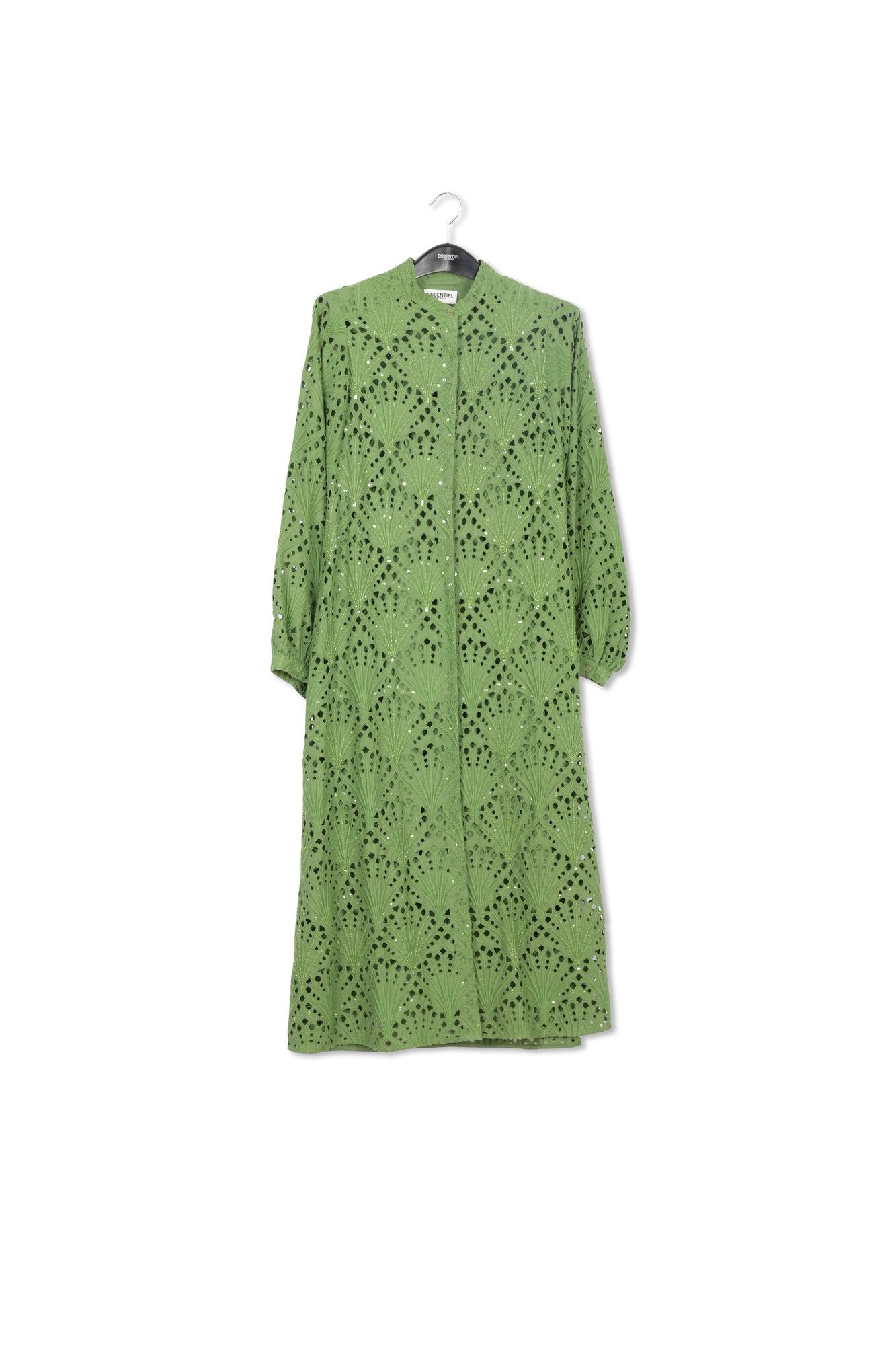 Robe midi vert foncé en broderie anglaise de coton RE—SSENTIEL | Essentiel second hand