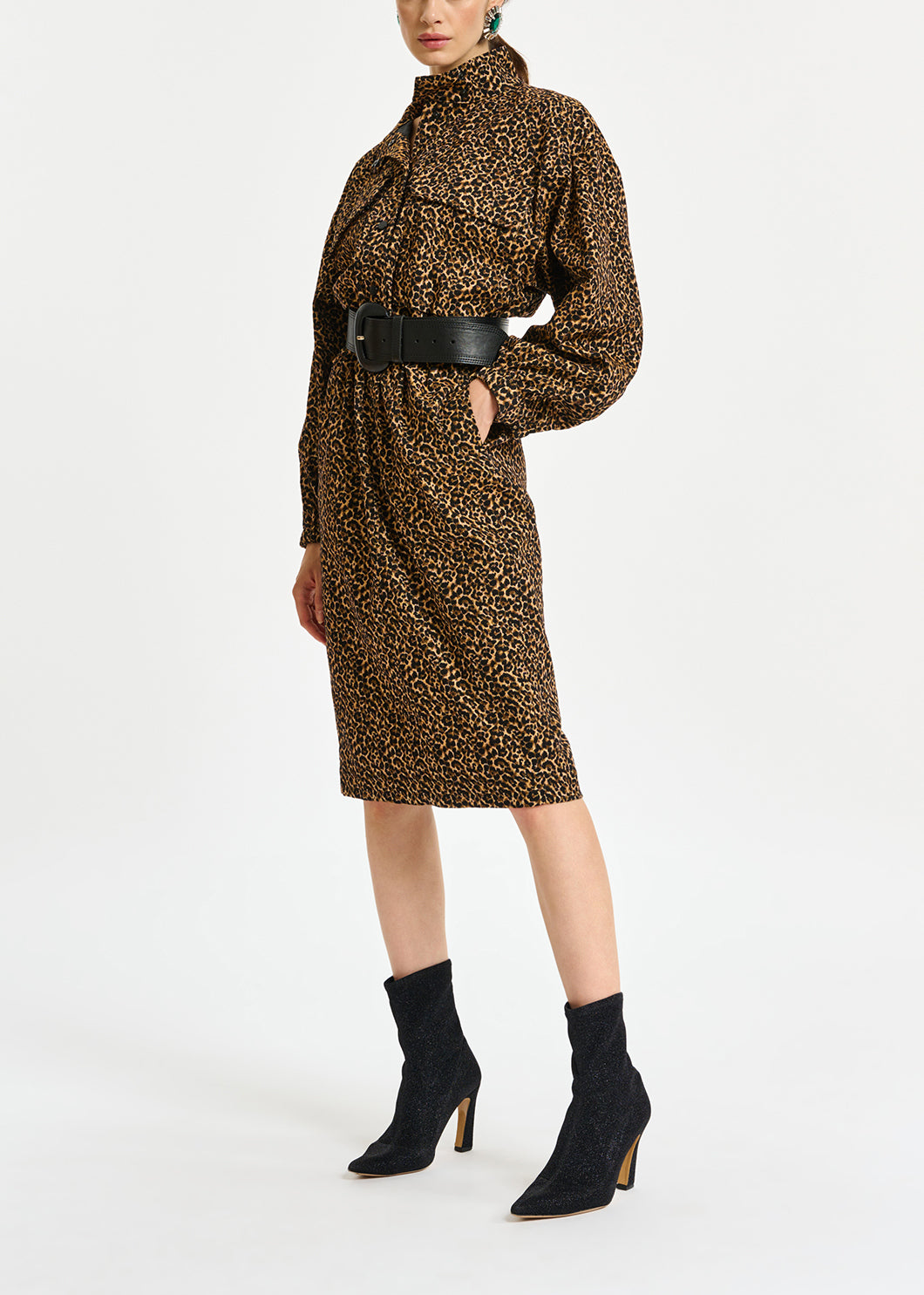 Jurk op knielengte in luipaardjacquard RE—SSENTIEL | Essentiel second hand