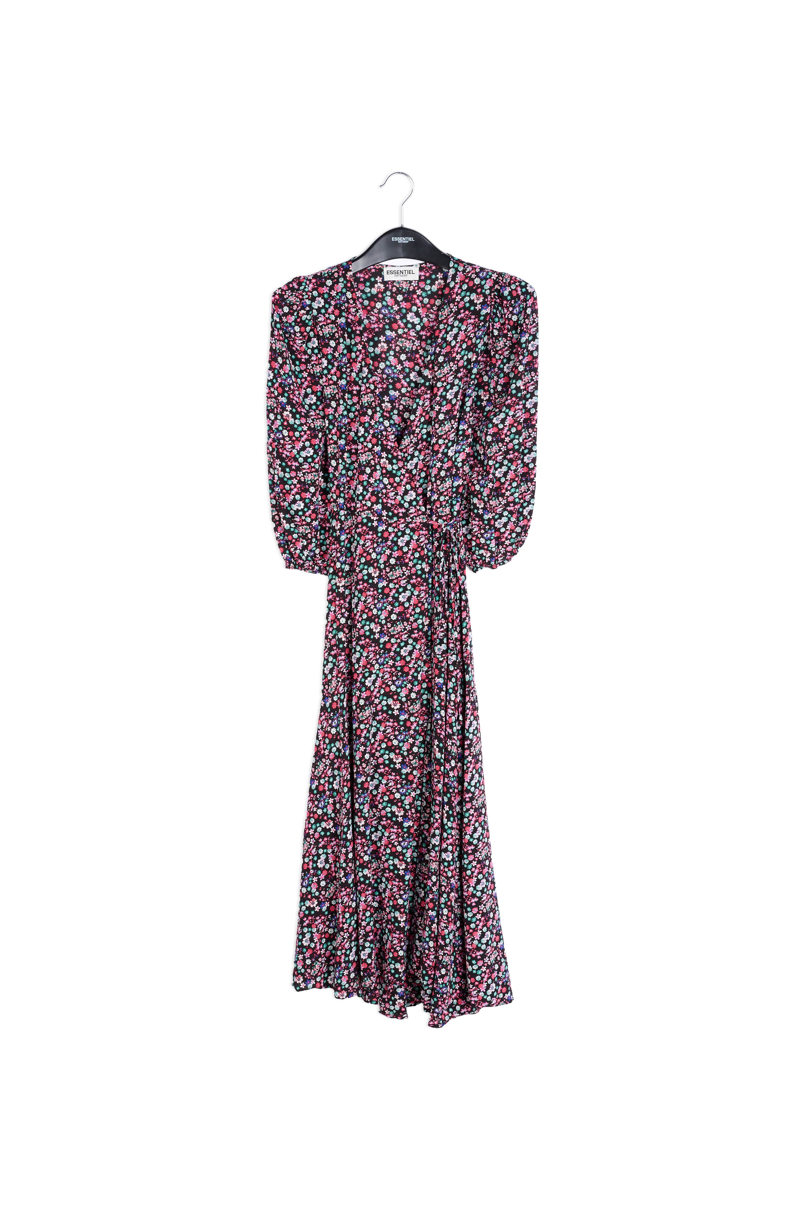 Black floral-print wrap maxi dress RE—SSENTIEL | Essentiel second hand