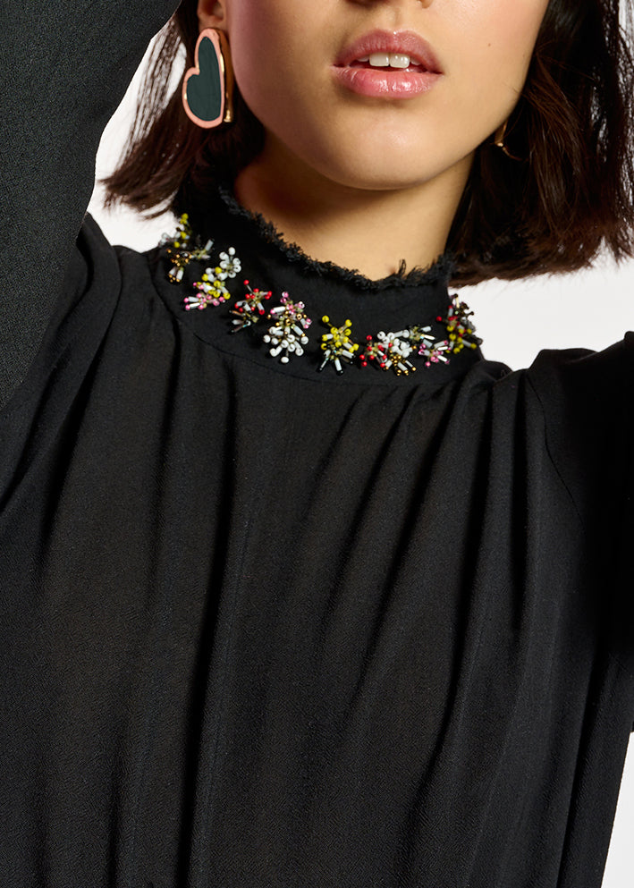 Black high neck top with bead embellishments RE—SSENTIEL | Essentiel second hand