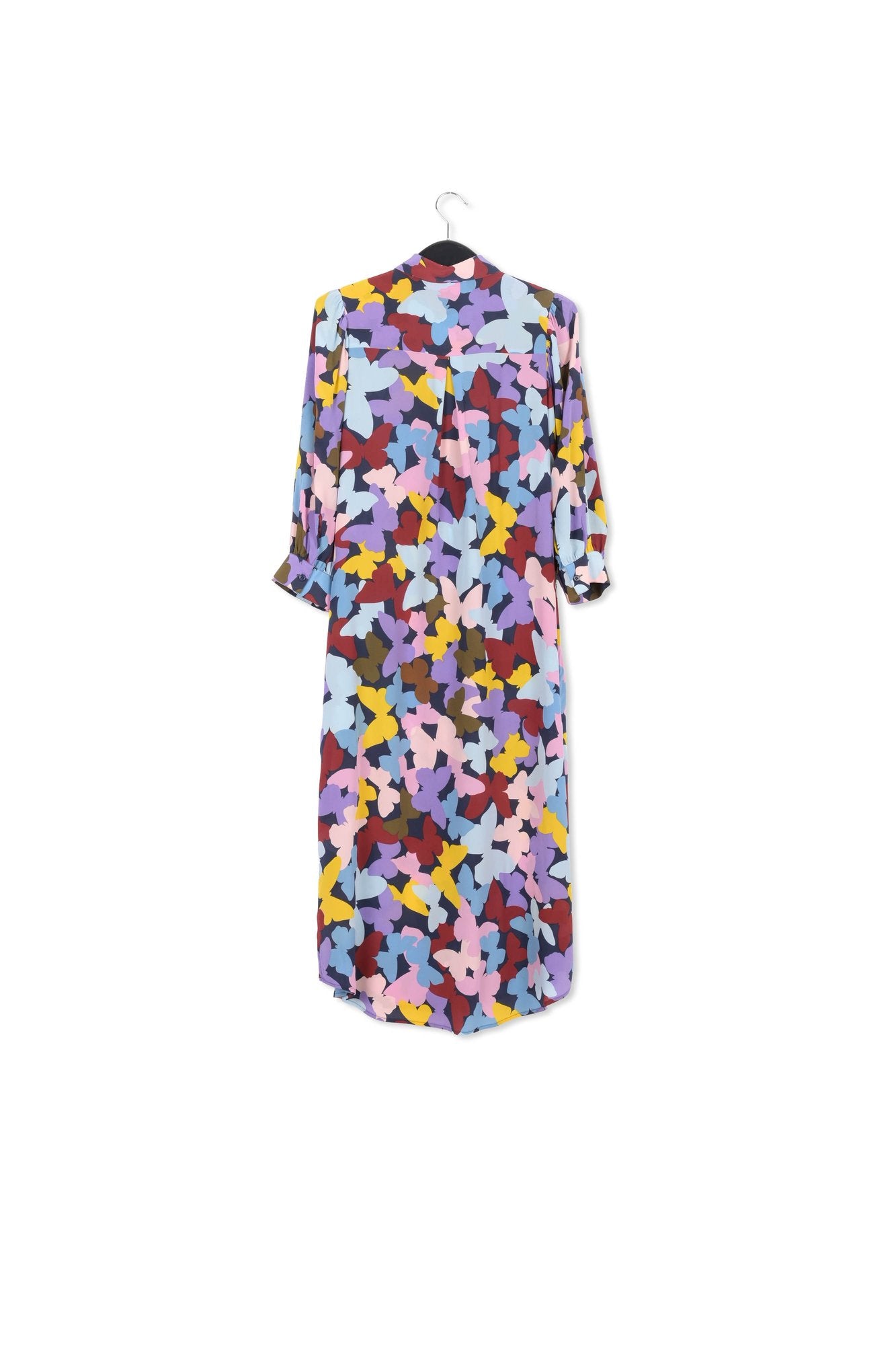 Silk burgundy, lilac and blue butterfly-print midi dress RE—SSENTIEL | Essentiel second hand