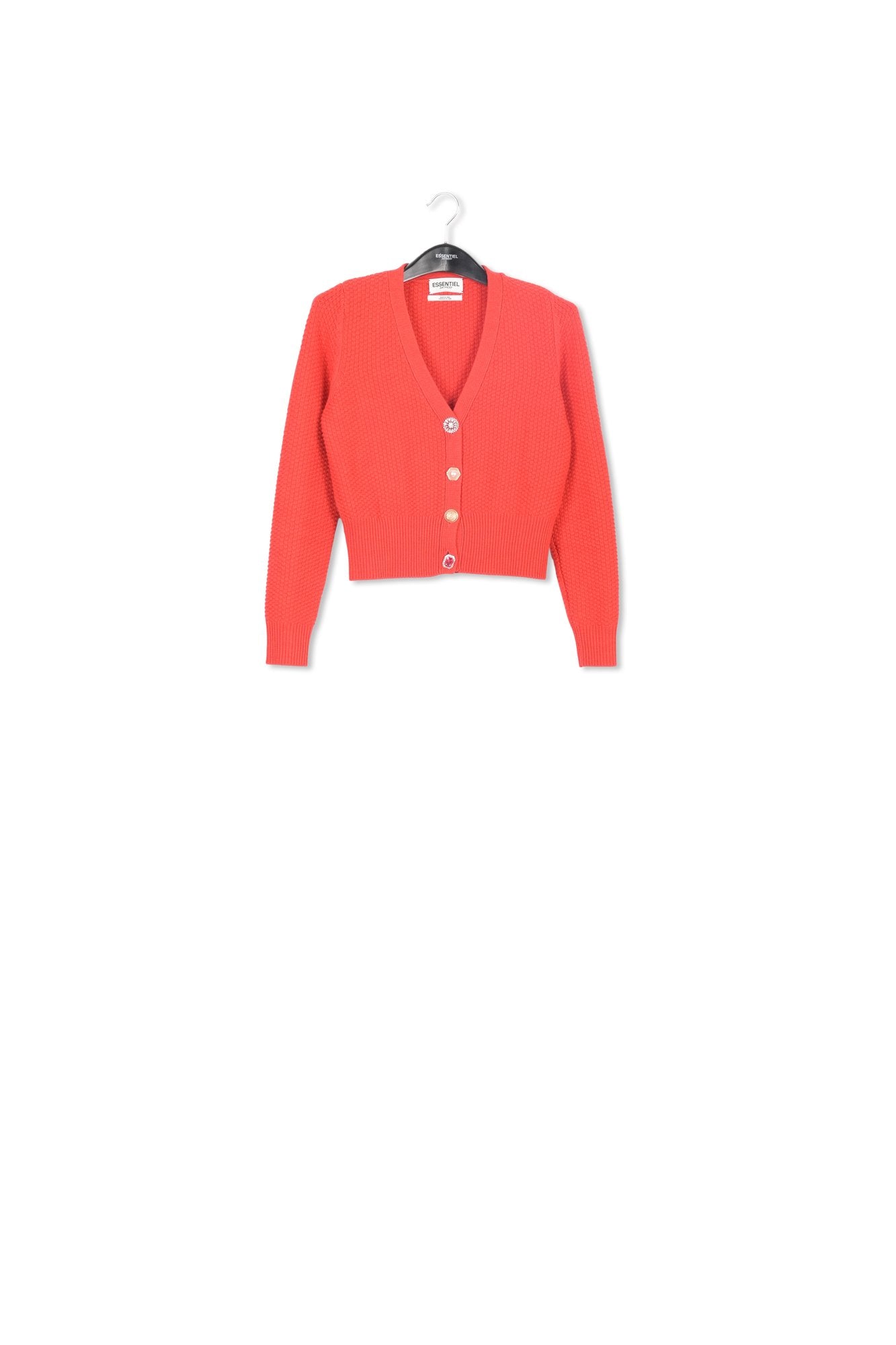 Cardigan en V rouge avec ornements RE—SSENTIEL | Essentiel second hand