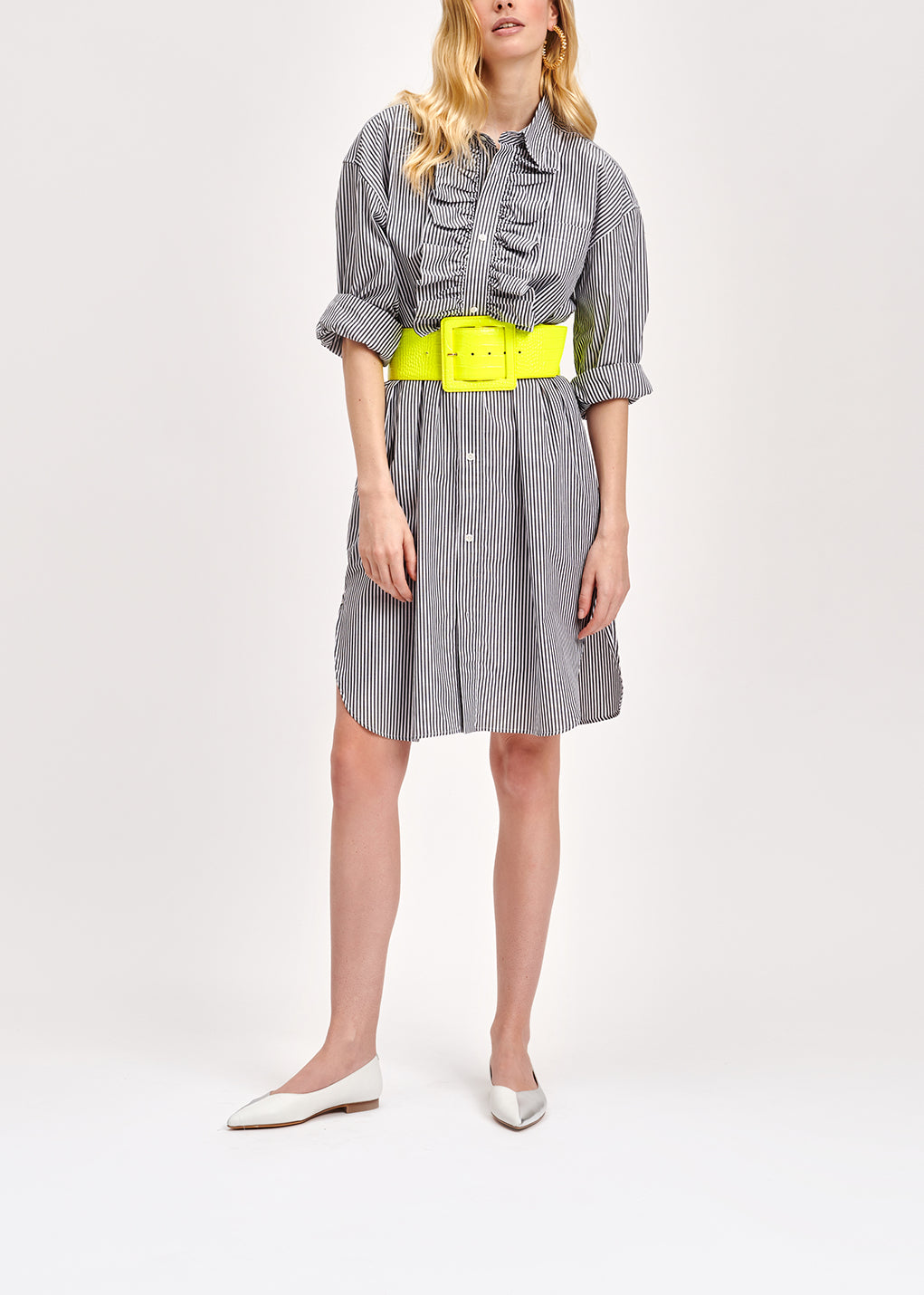 Robe chemise à rayures gris et blanc cassé RE—SSENTIEL | Essentiel second hand