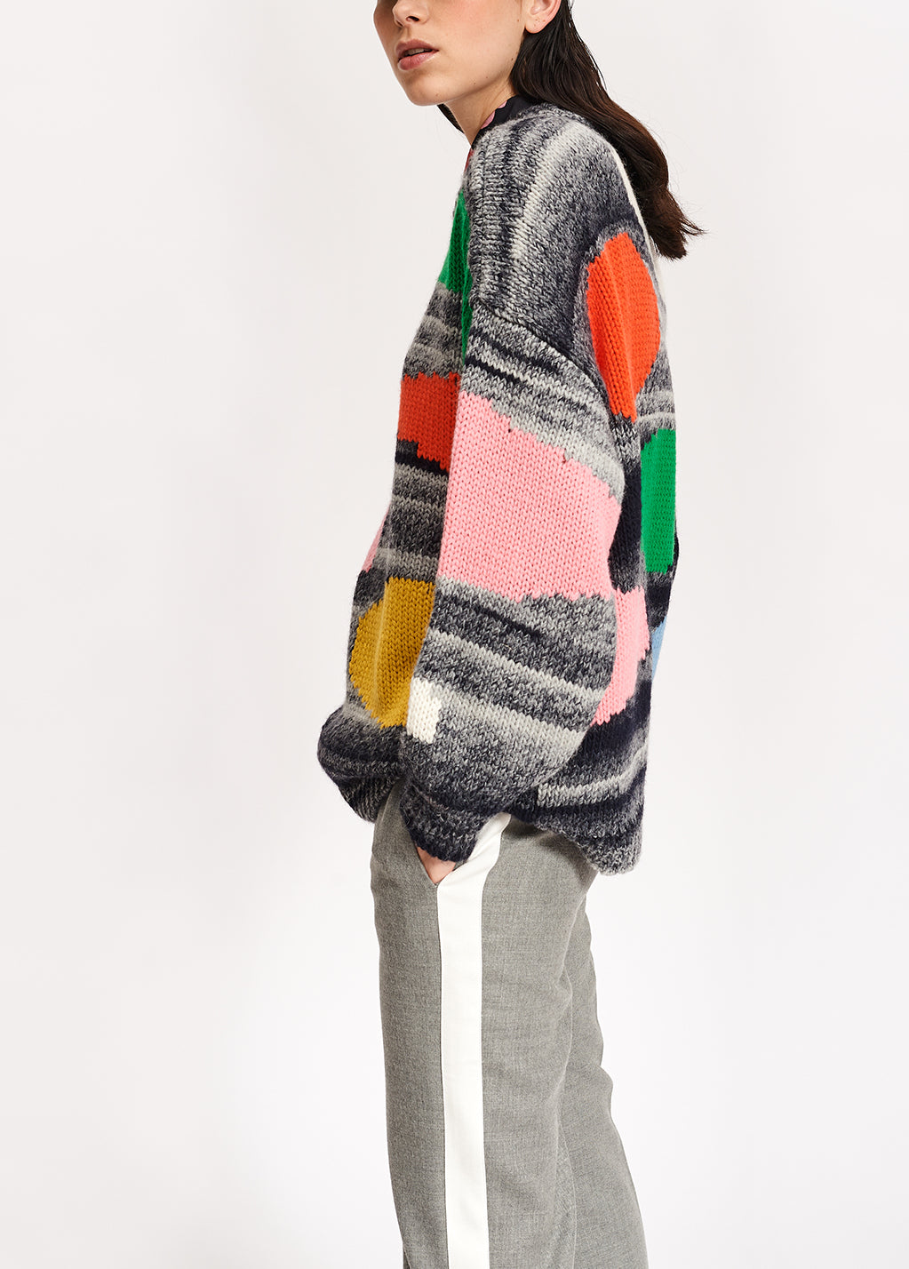 Grey mélange knitted sweater with oversized polka dots RE—SSENTIEL | Essentiel second hand