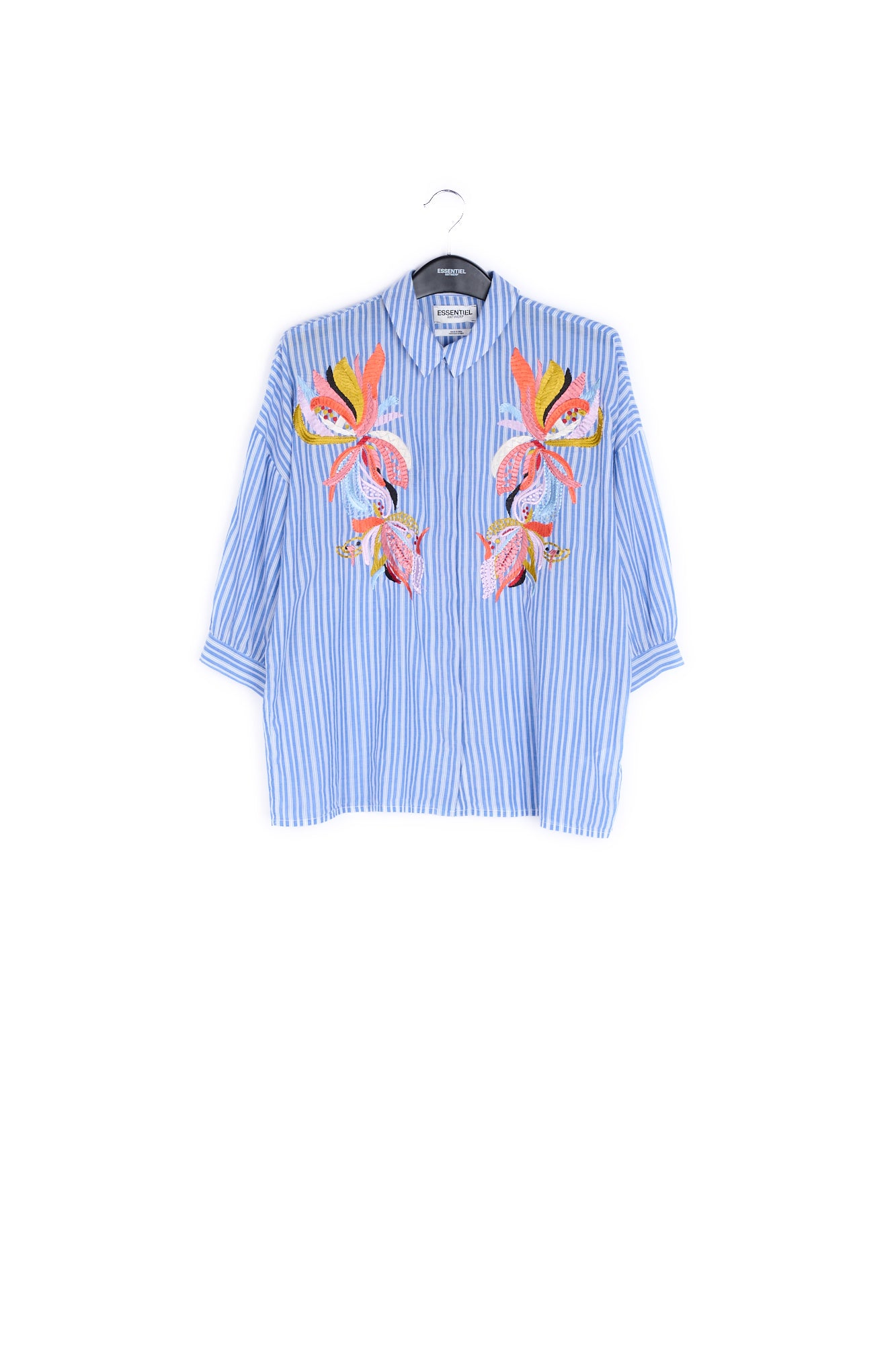 Blue and white striped embroidered shirt RE—SSENTIEL | Essentiel second hand