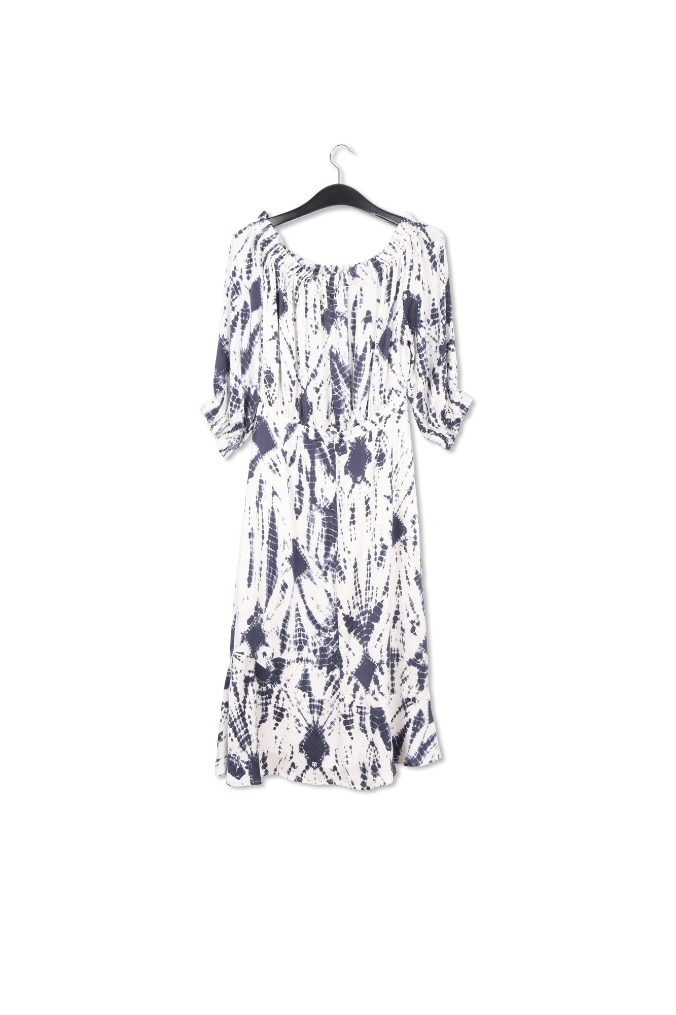 Robe en soie tie-dye blanc cassé et bleu foncé RE—SSENTIEL | Essentiel second hand