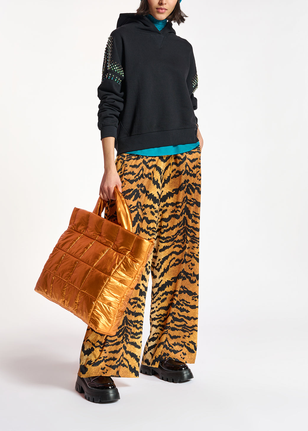 Black hoodie with colorful rhinestone embellishments RE—SSENTIEL | Essentiel second hand