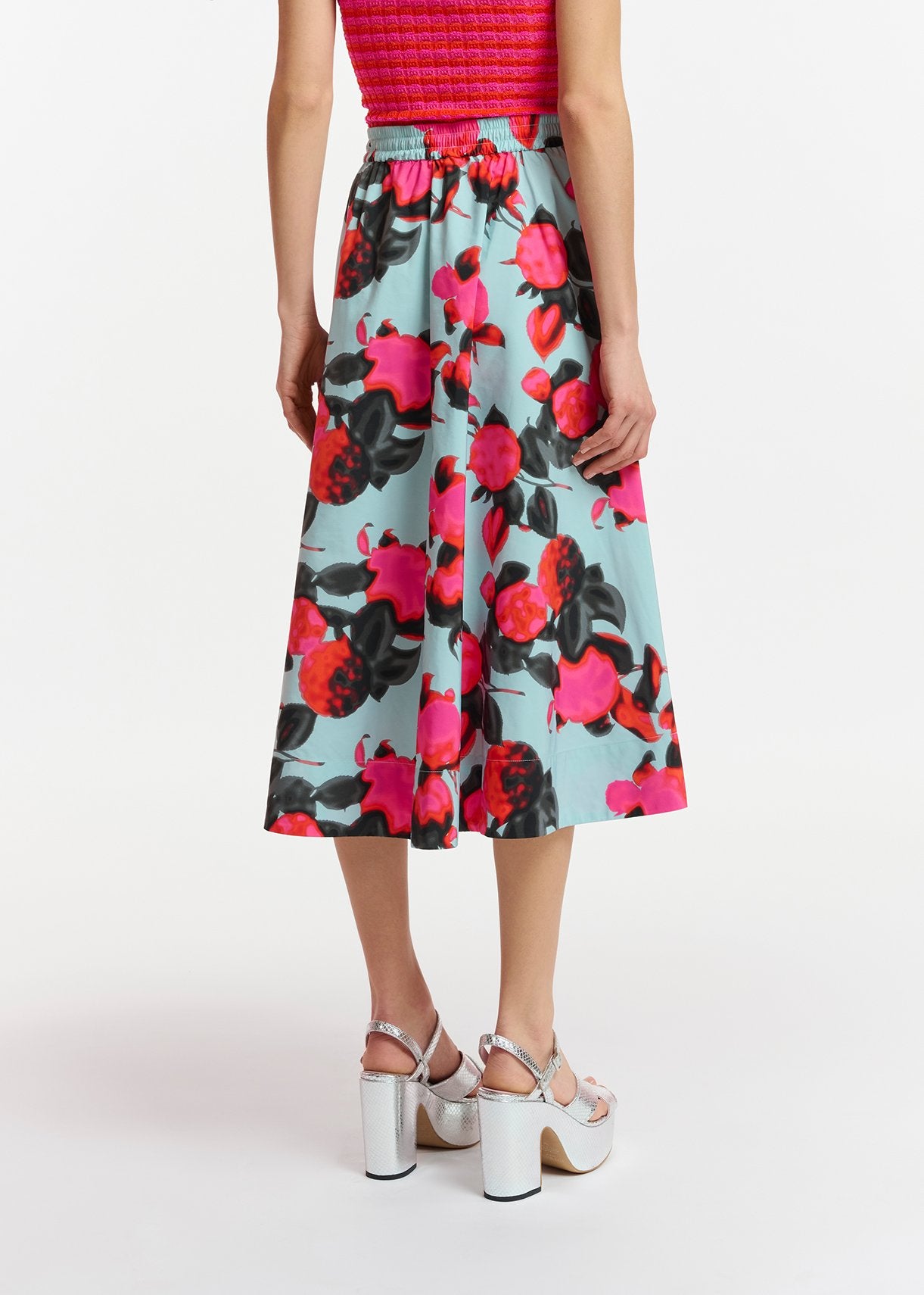 Light blue midi-length A-line skirt with floral print RE—SSENTIEL | Essentiel second hand