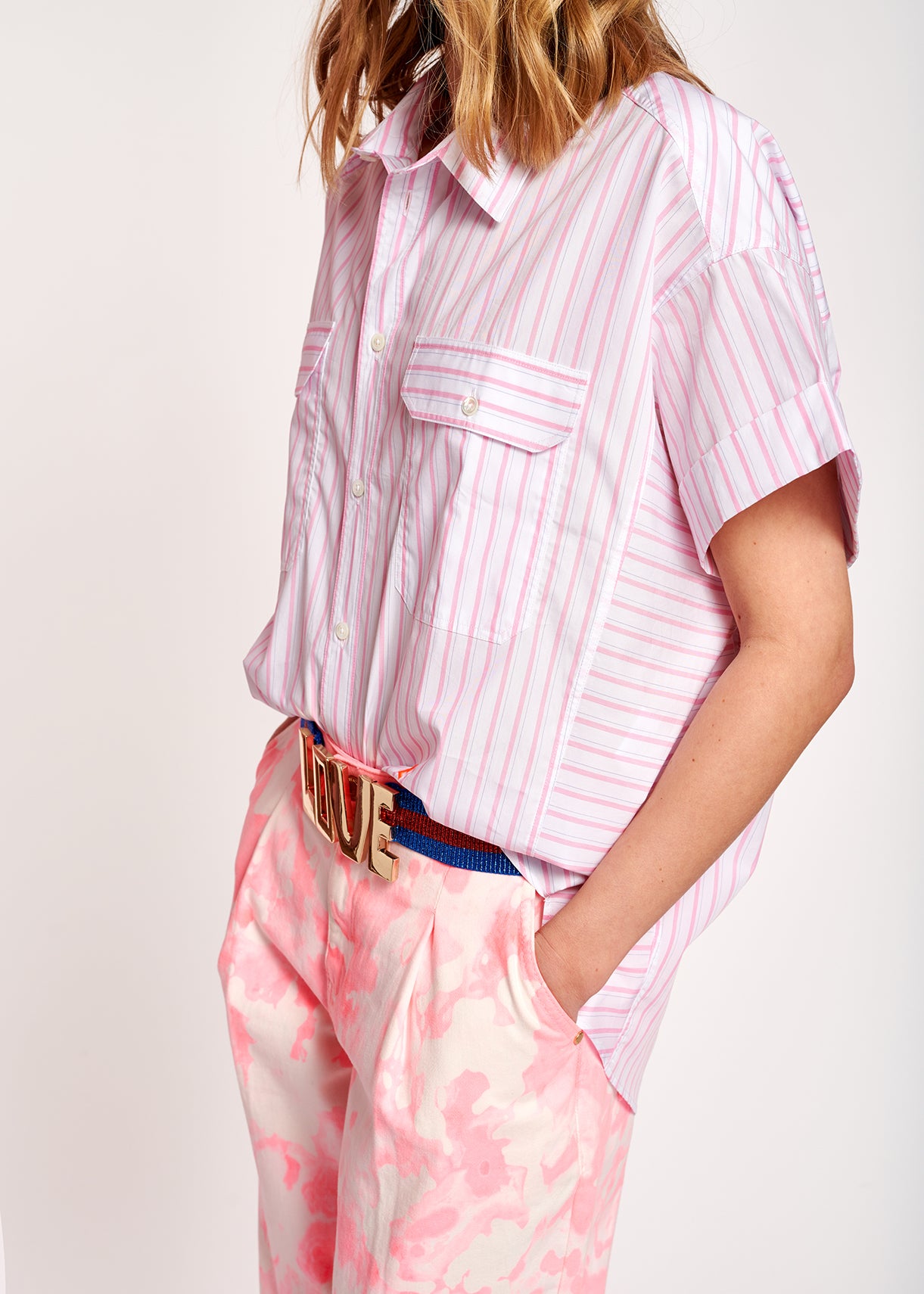 Katoenen overhemd met witte en roze strepen RE—SSENTIEL | Essentiel second hand