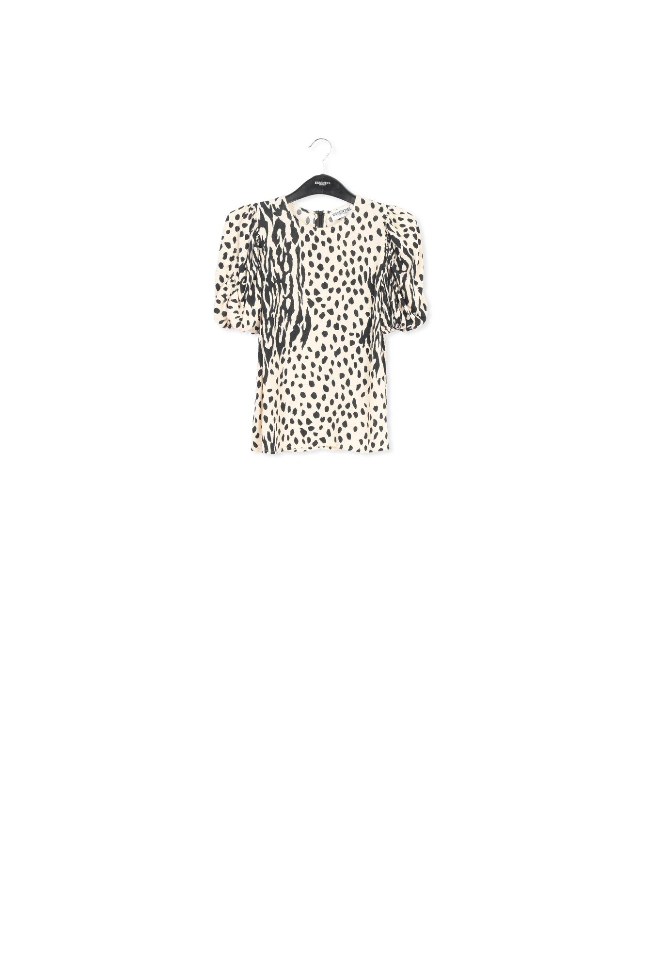 Ecru and black dotted top with puffed sleeves RE—SSENTIEL | Essentiel second hand