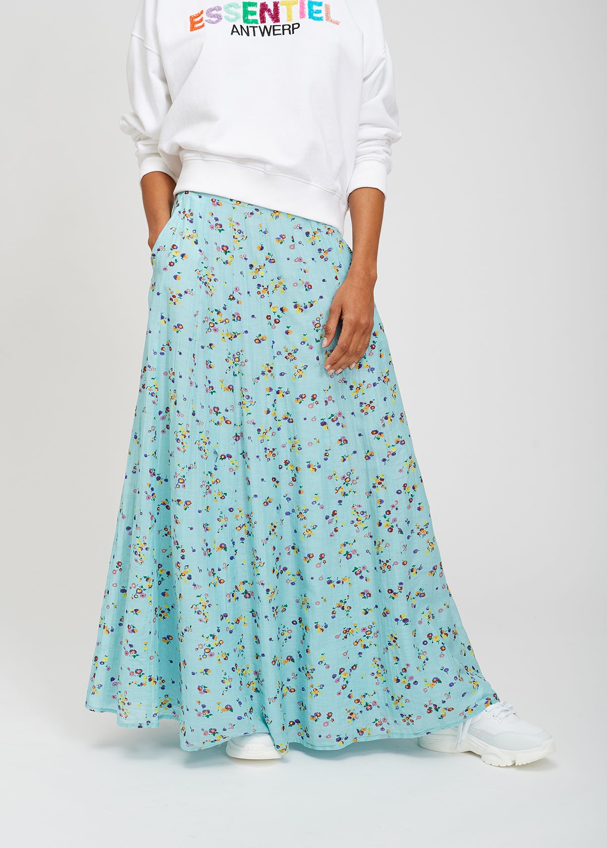 Light blue floral midi skirt RE—SSENTIEL | Essentiel second hand