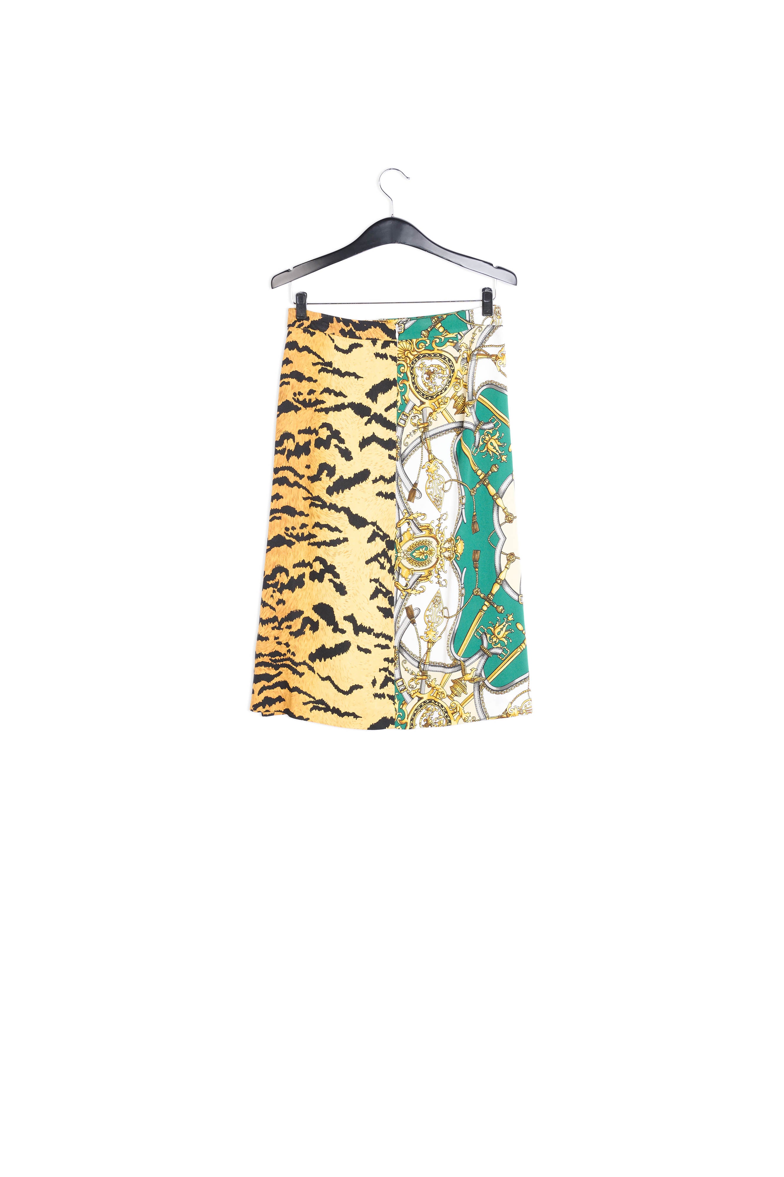 Jupe midi vert bouteille à imprimé tigre RE—SSENTIEL | Essentiel second hand