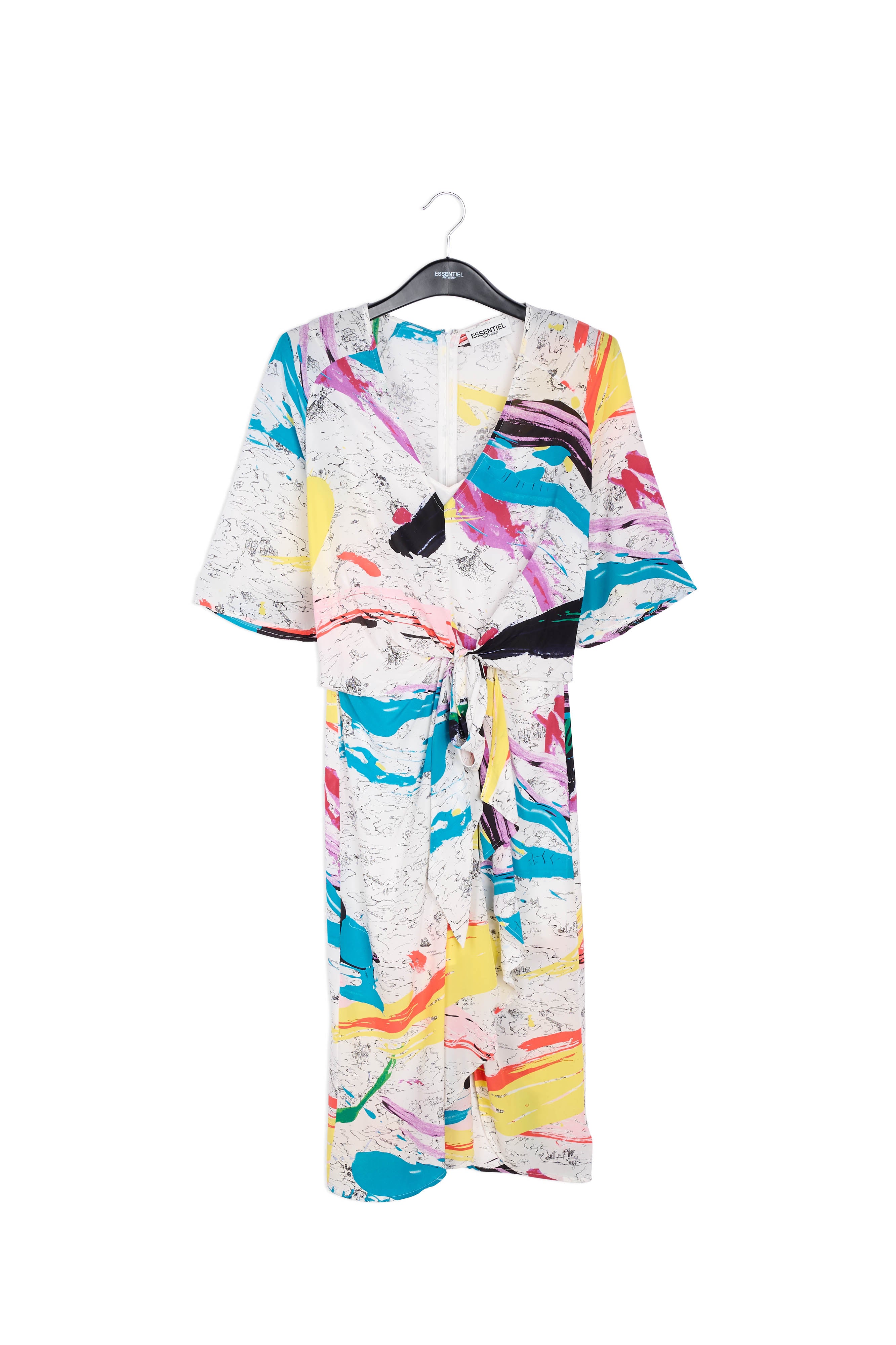 Gebroken witte midi-jurk met verfstrepen RE—SSENTIEL | Essentiel second hand