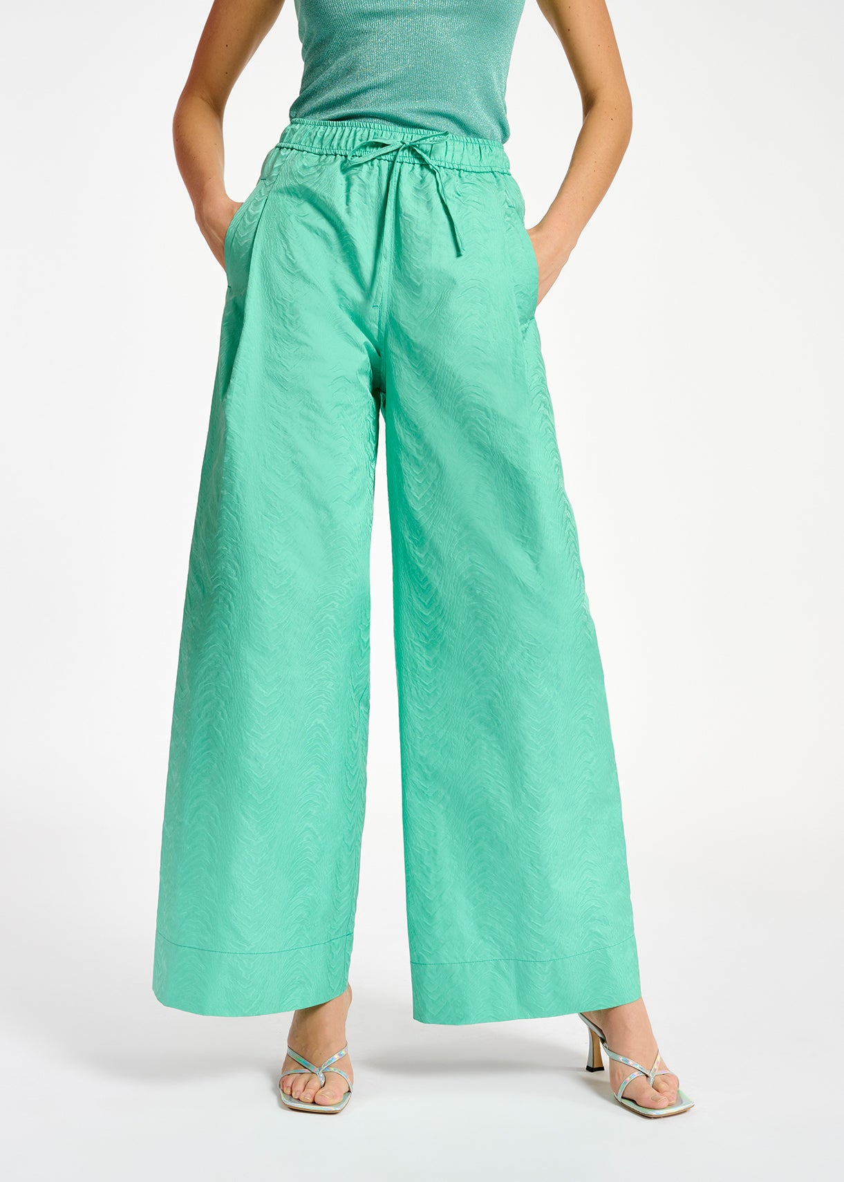 Turquoise jacquard wide-leg pants RE—SSENTIEL | Essentiel second hand