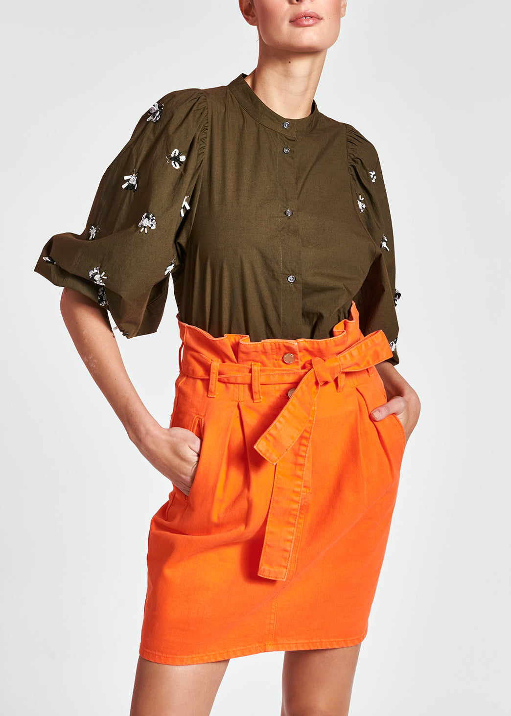 Orange high-waisted mini skirt RE—SSENTIEL | Essentiel second hand