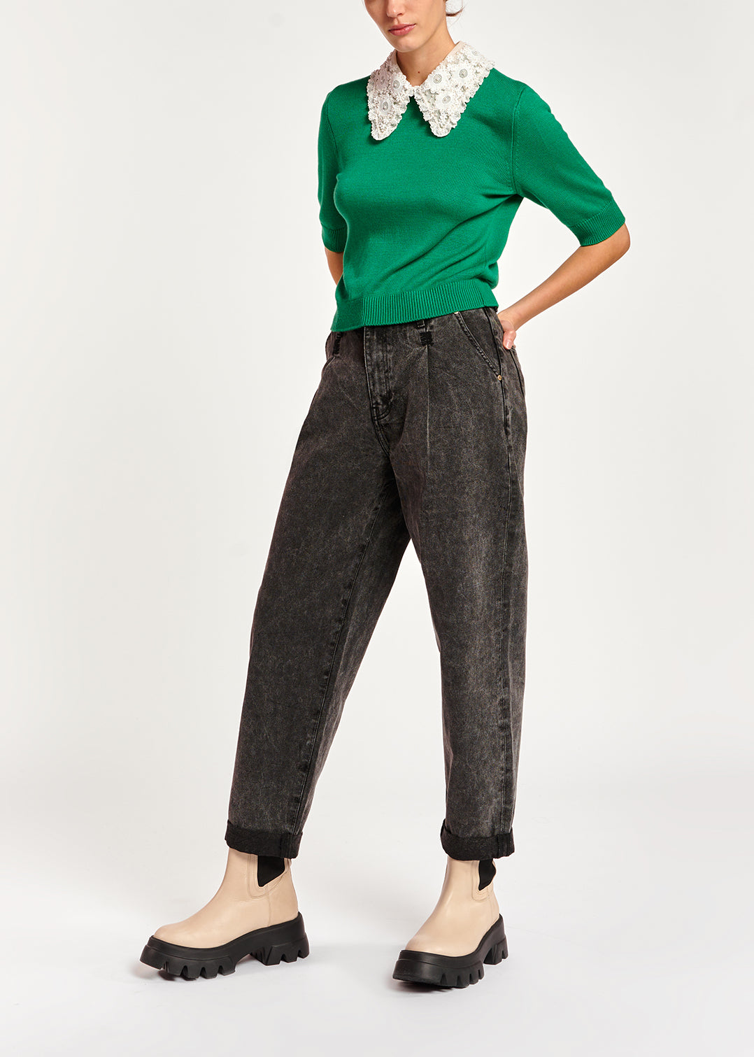 Jean fuselé gris foncé à taille haute RE—SSENTIEL | Essentiel second hand