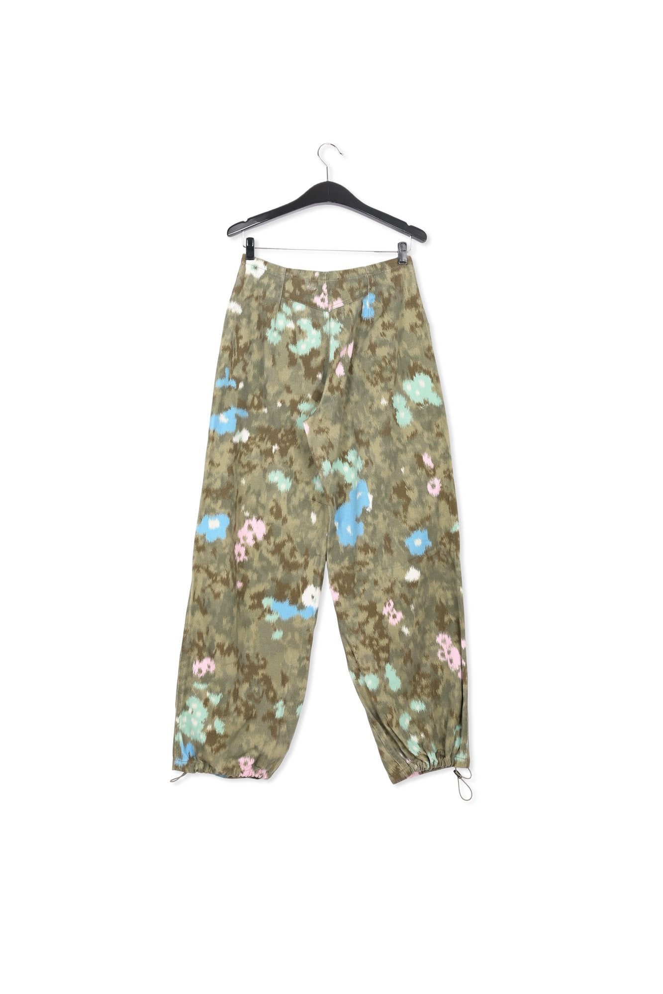 Khaki floral print cotton cargo pants RE—SSENTIEL | Essentiel second hand