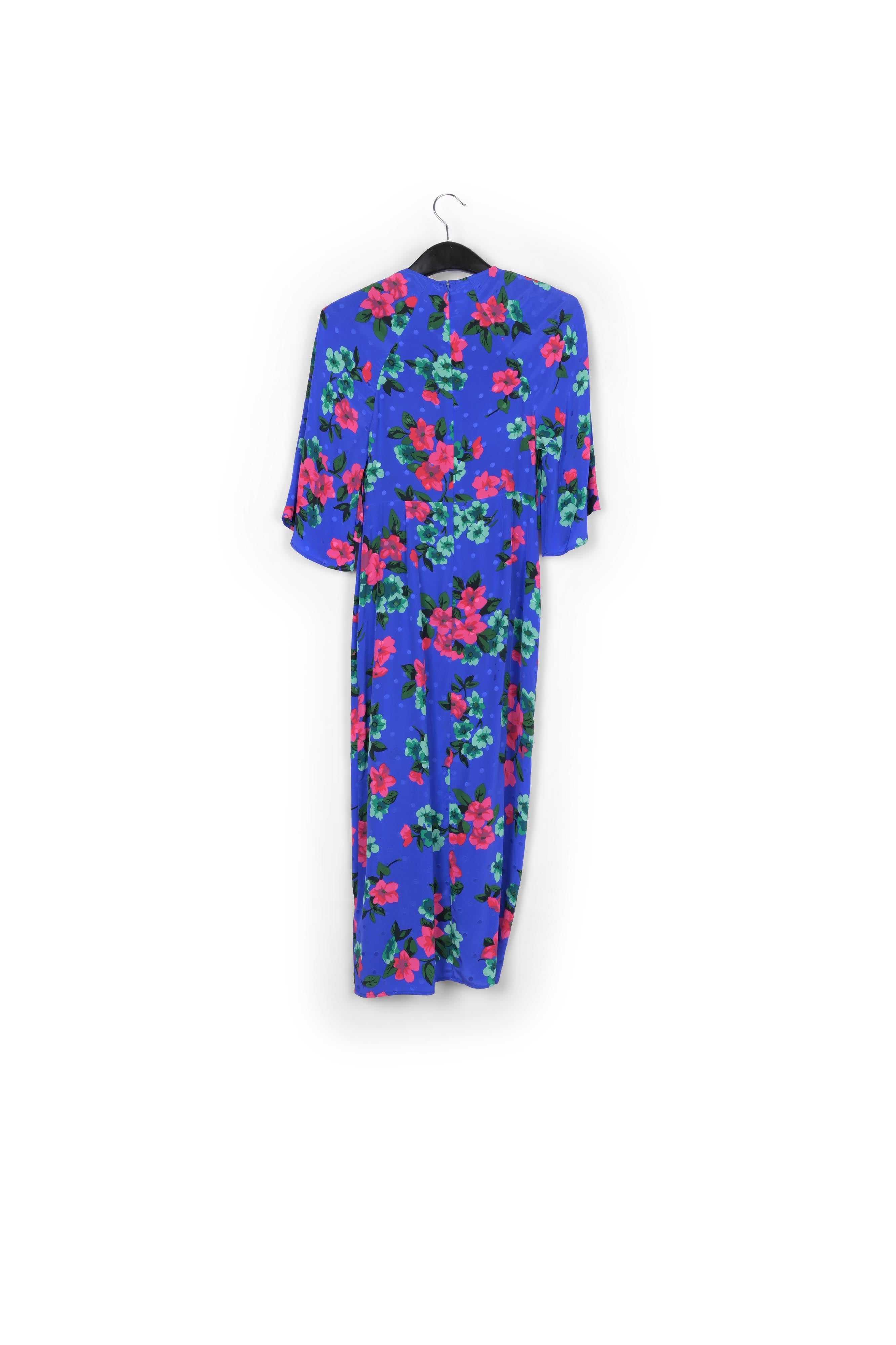 Blue floral and polka dot silk midi dress RE—SSENTIEL | Essentiel second hand