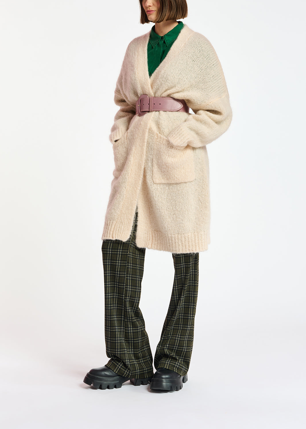 Off-white midi-length mohair-blend cardigan RE—SSENTIEL | Essentiel second hand