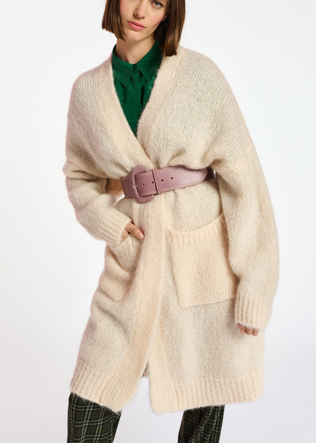 Off-white midi-length mohair-blend cardigan RE—SSENTIEL | Essentiel second hand