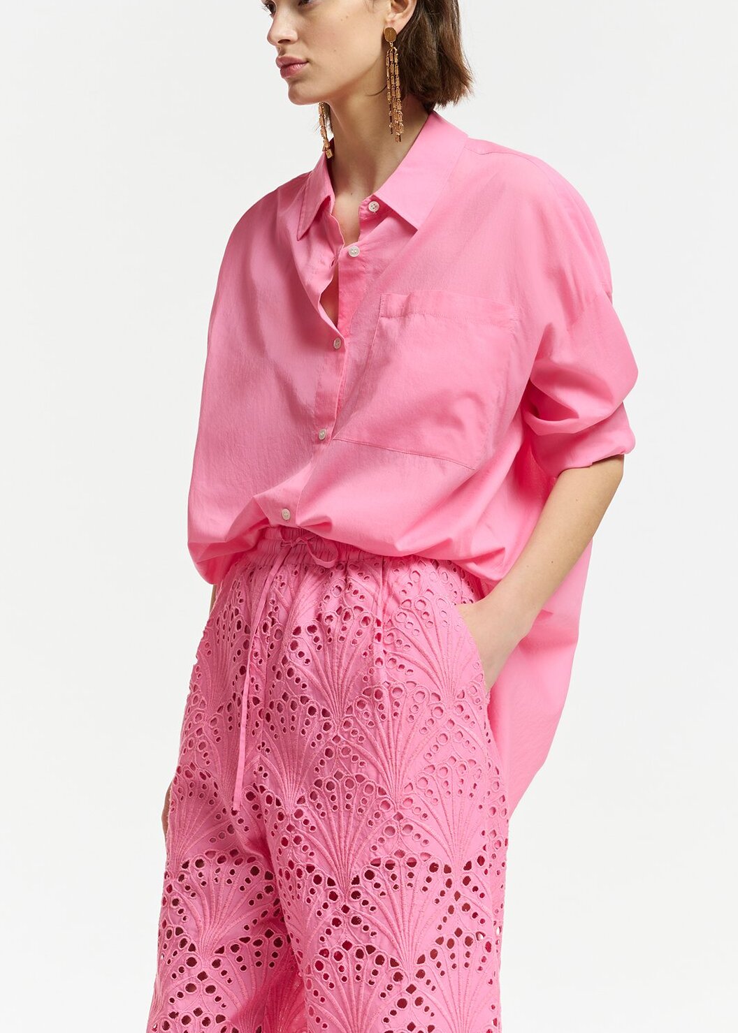 Pink oversized cotton-voile shirt RE—SSENTIEL | Essentiel second hand