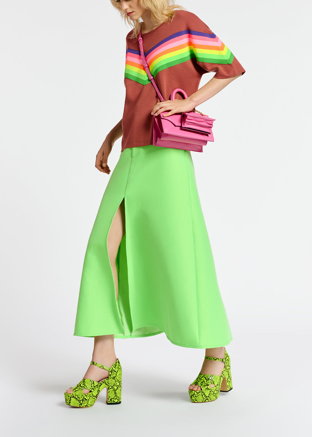 Maxi jupe trapèze vert fluo RE—SSENTIEL | Essentiel second hand