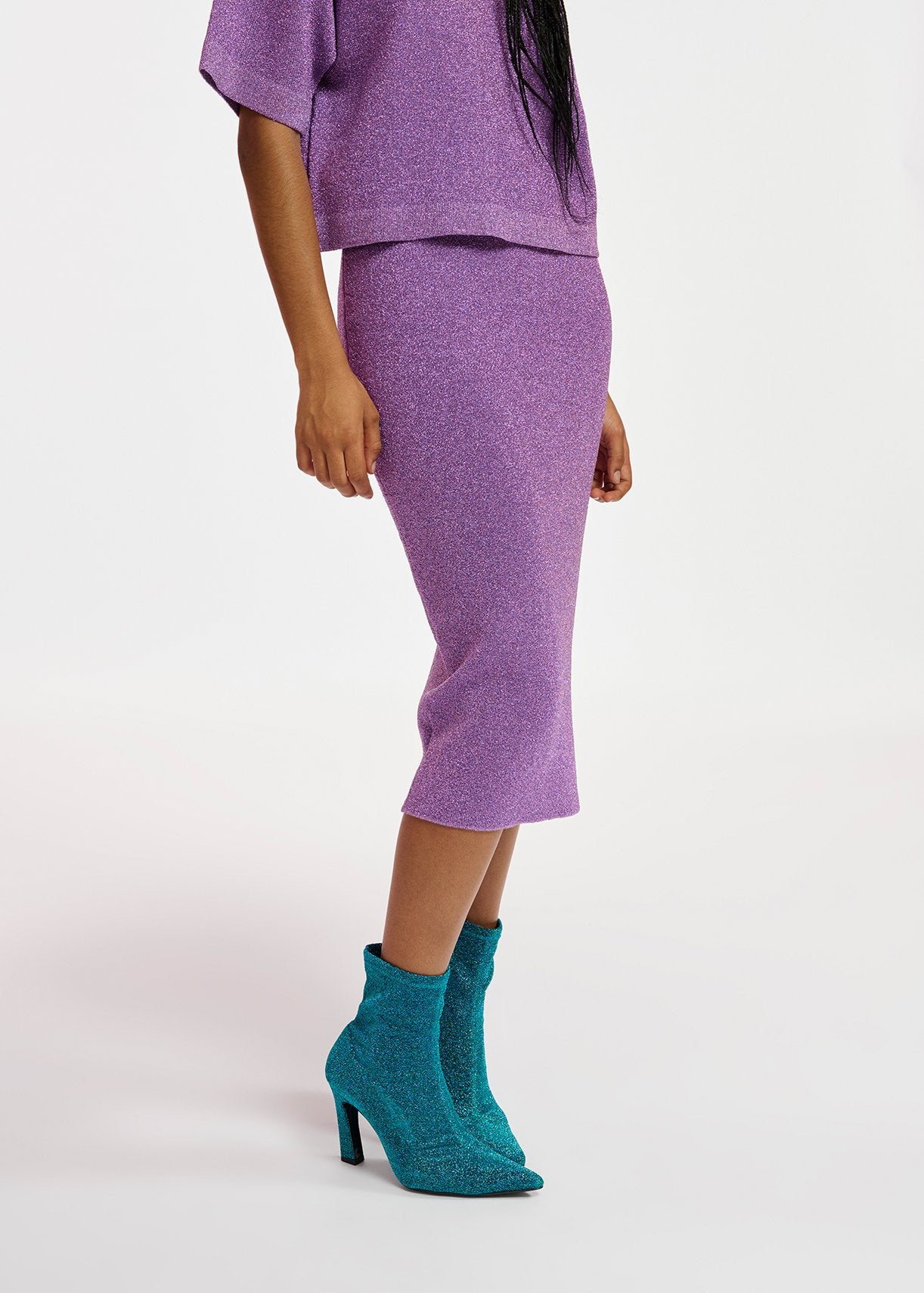 Purple lurex knitted midi skirt RE—SSENTIEL | Essentiel second hand