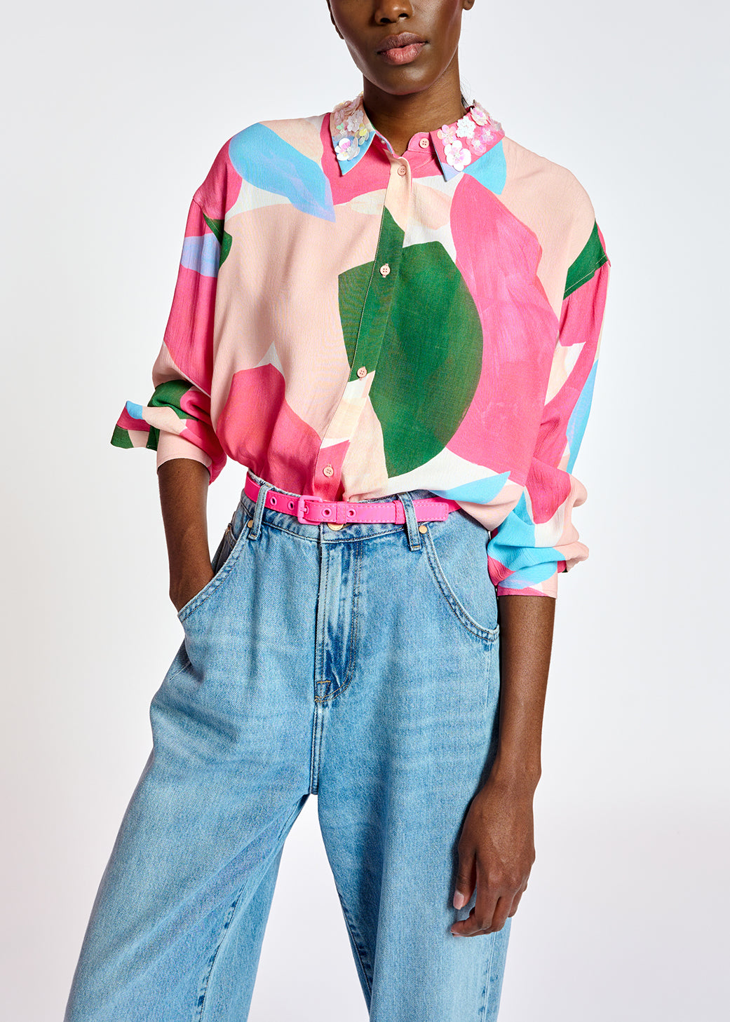 Multicolor shirt with sequin-embroidered collar RE—SSENTIEL | Essentiel second hand