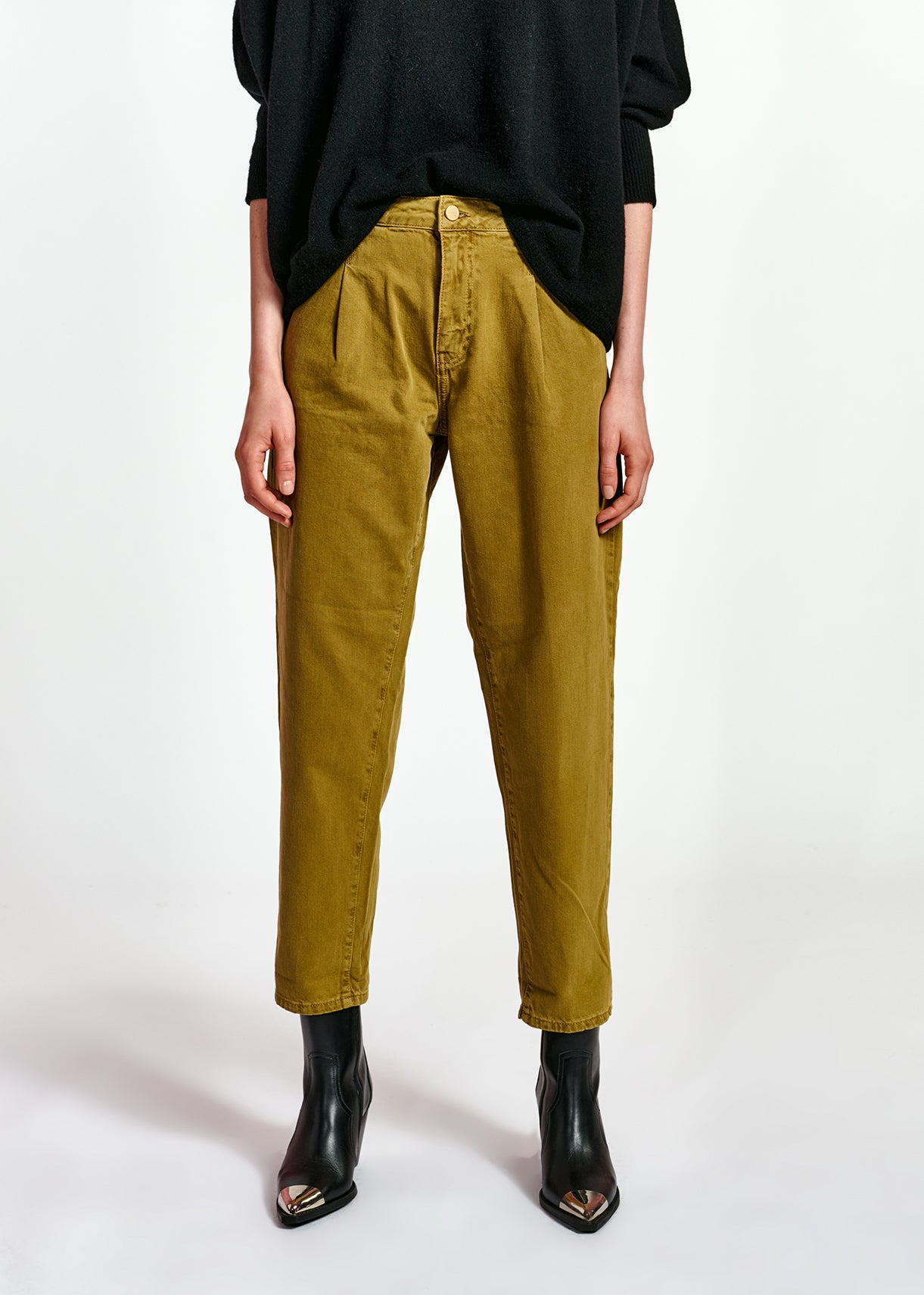 Legergroene jeans met hoge taille RE—SSENTIEL | Essentiel second hand