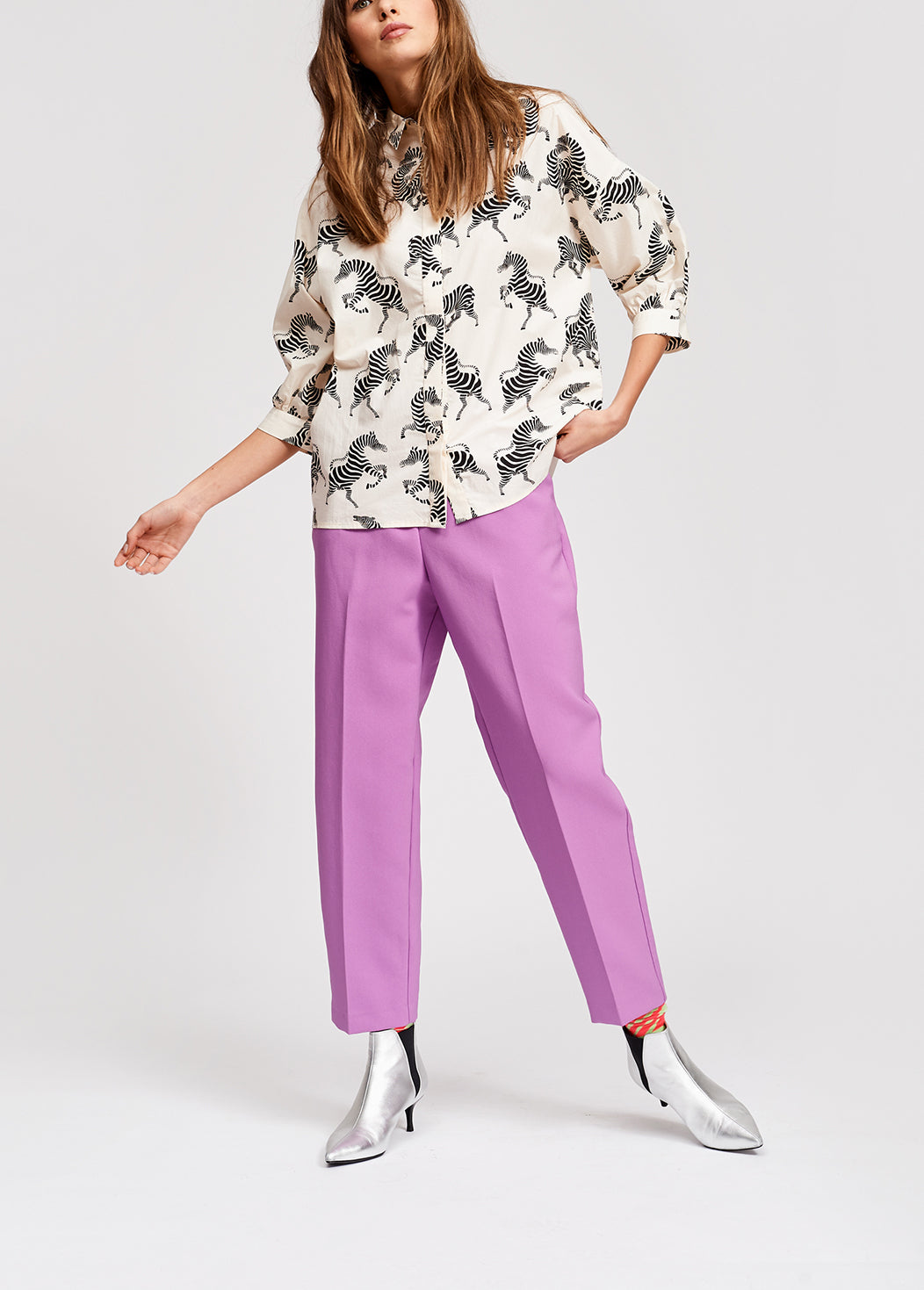 Zebra print oversized cotton shirt RE—SSENTIEL | Essentiel second hand