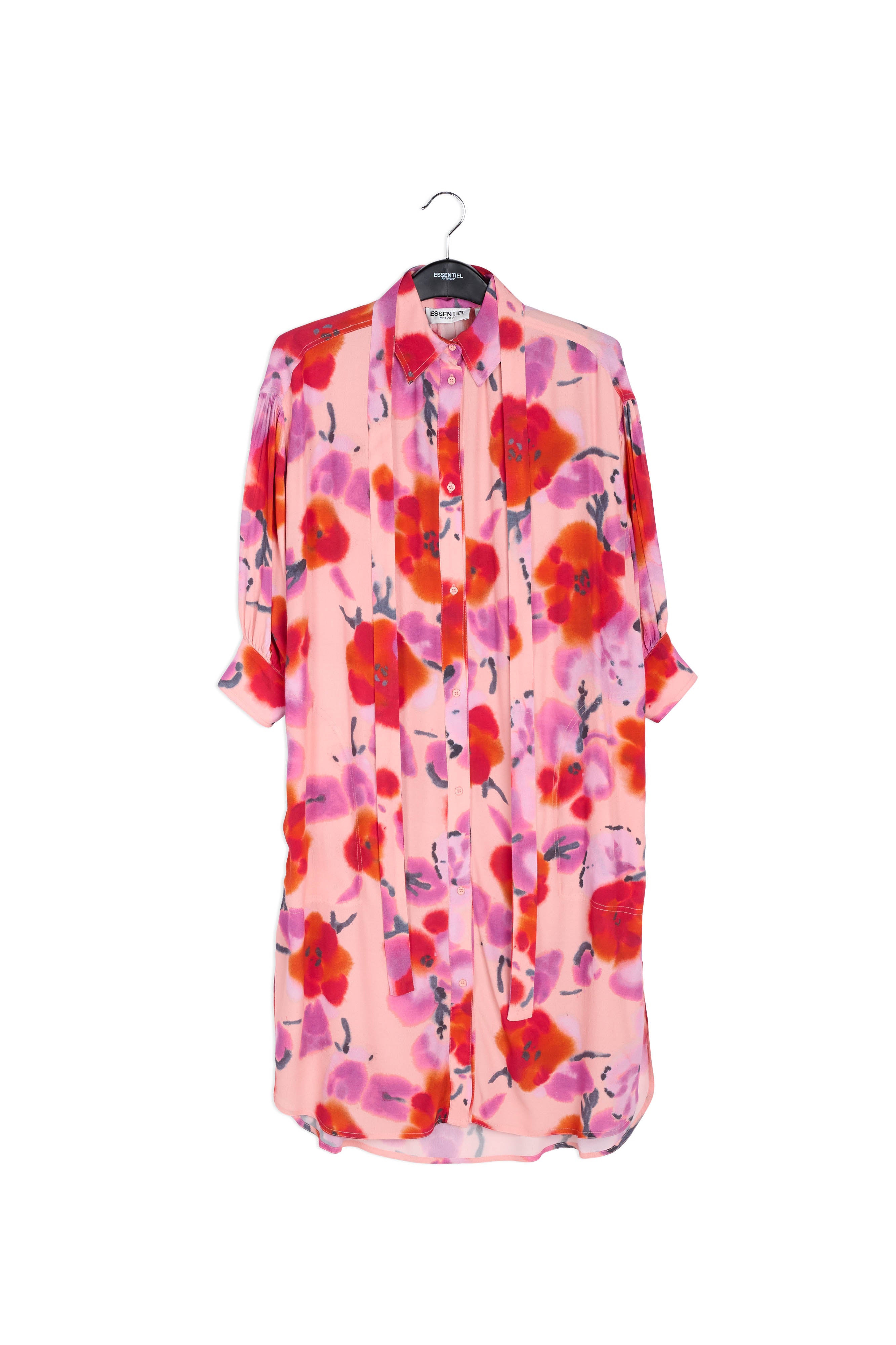 Light pink, red and purple floral-print shirt dress RE—SSENTIEL | Essentiel second hand