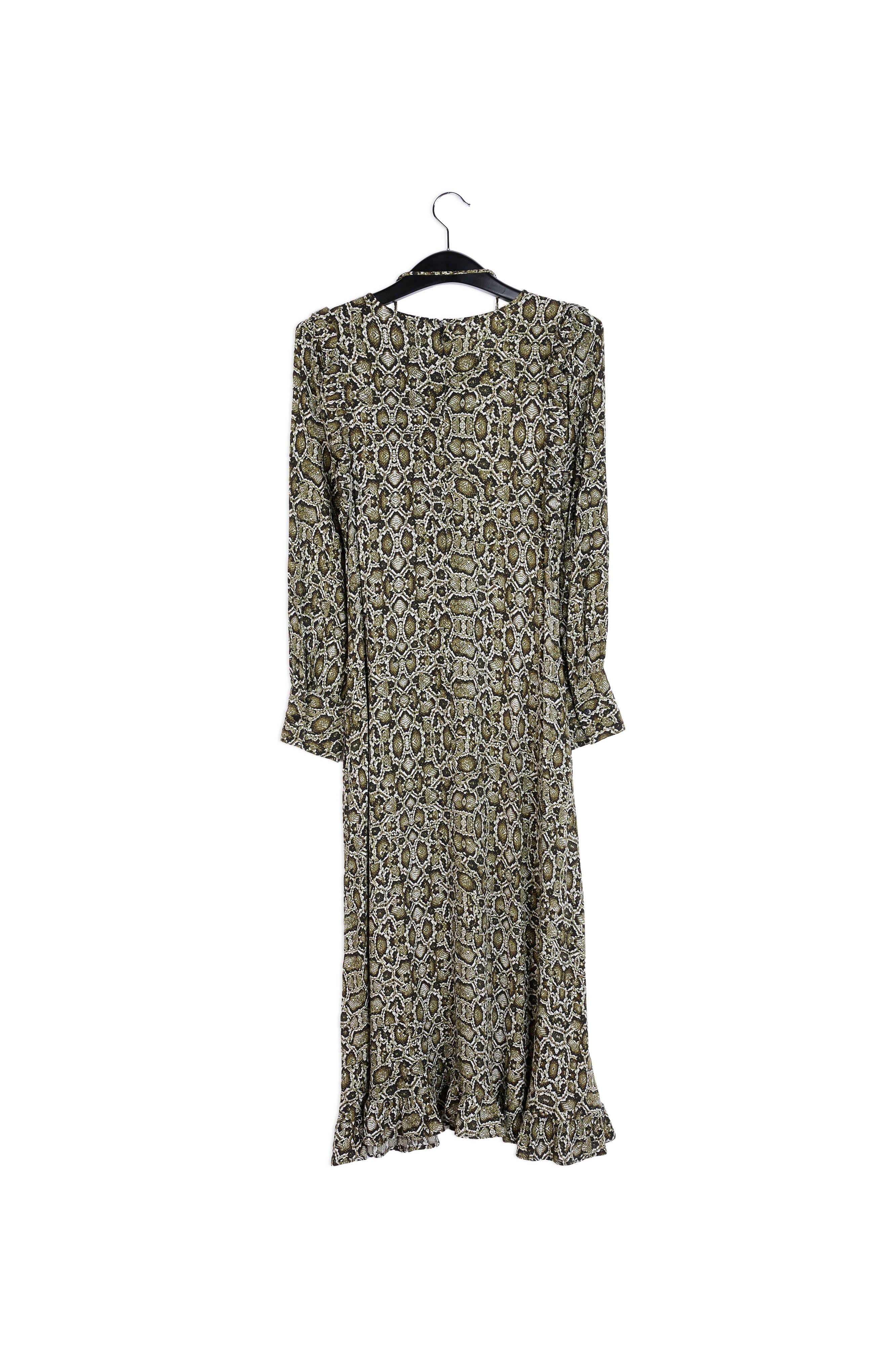 Kakigroene midi-jurk met slangenprint RE—SSENTIEL | Essentiel second hand