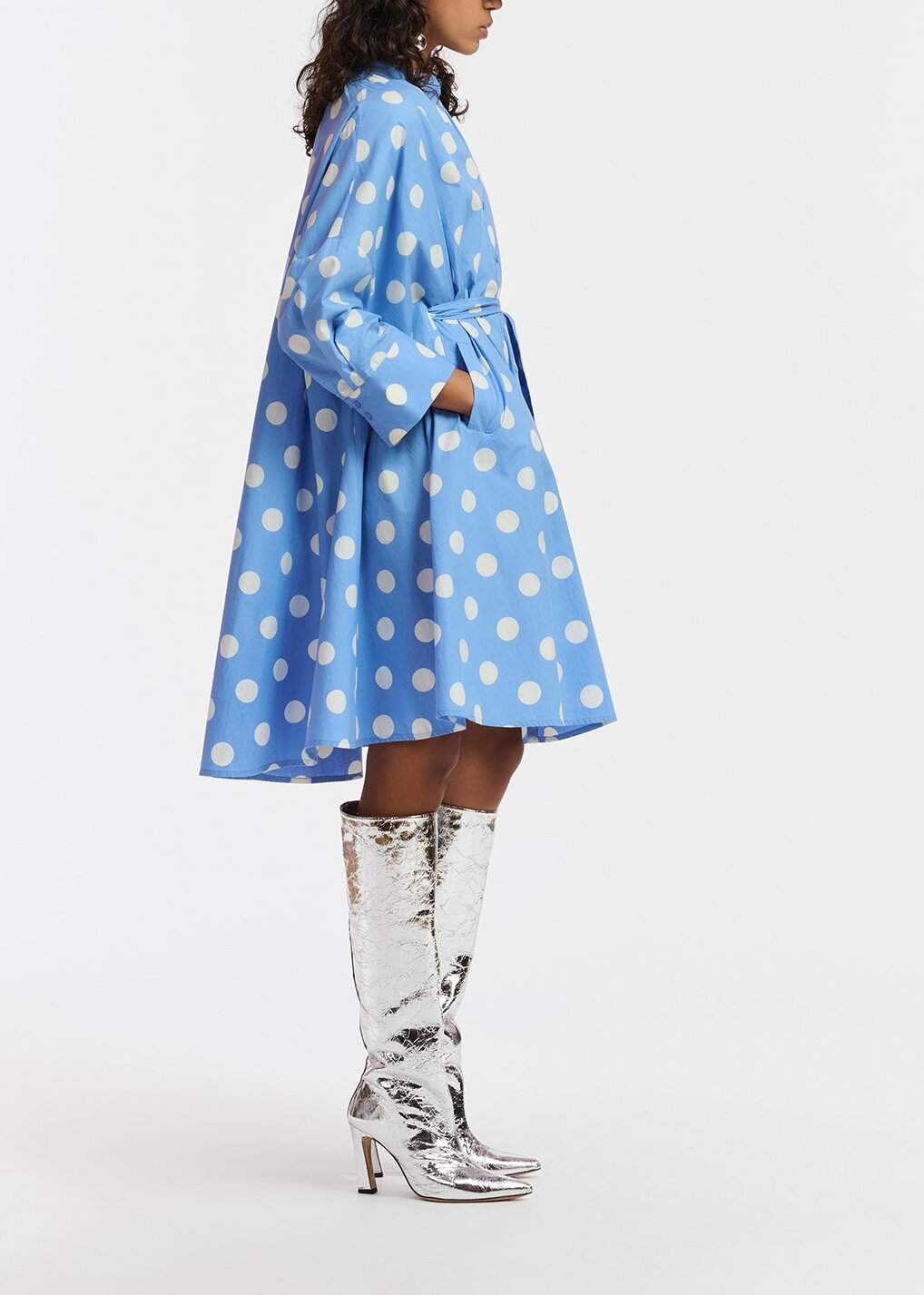 Blue and white polka-dot knee-length shirt dress RE—SSENTIEL | Essentiel second hand