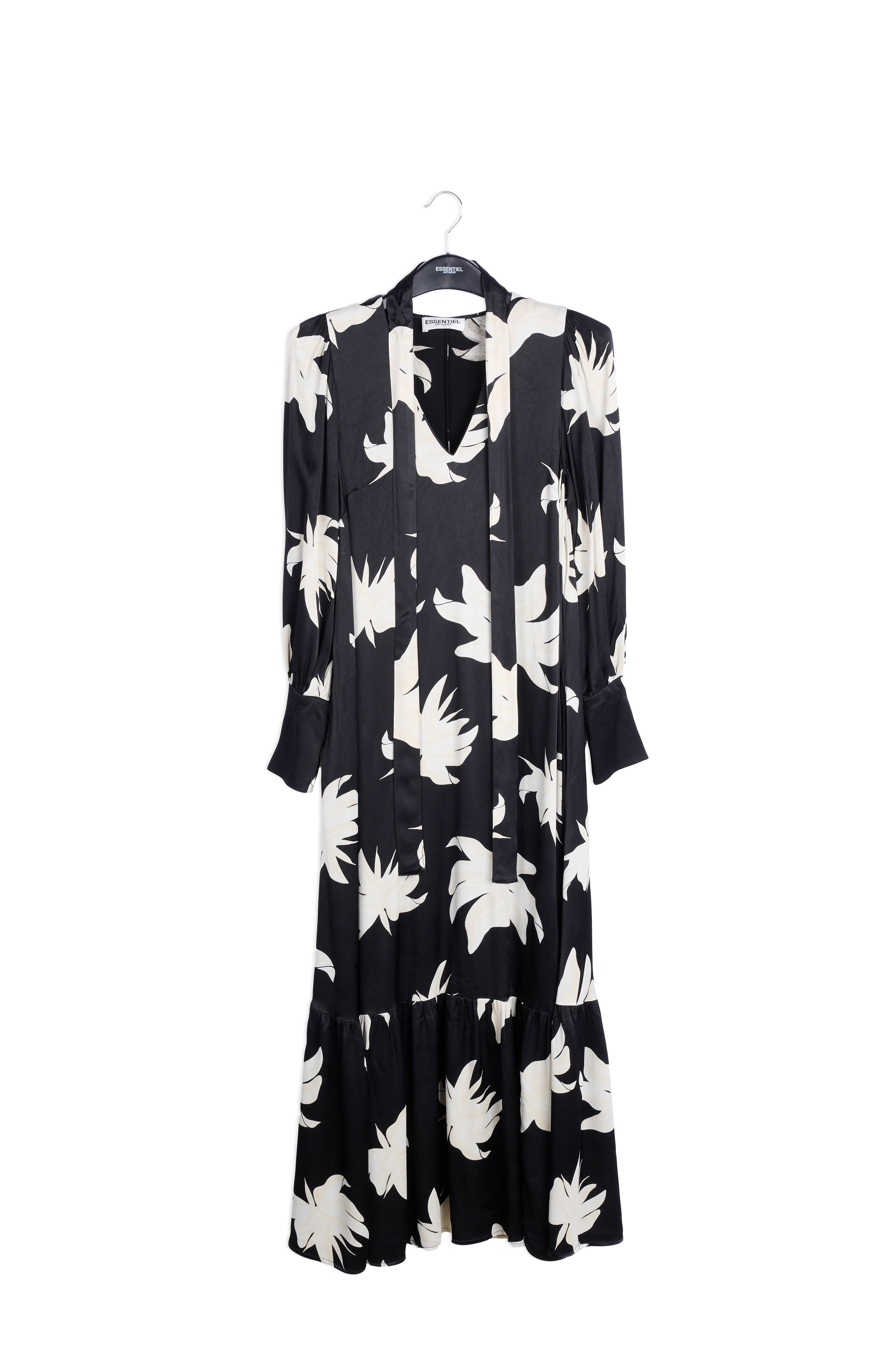 Black and off-white floral print maxi dress RE—SSENTIEL | Essentiel second hand