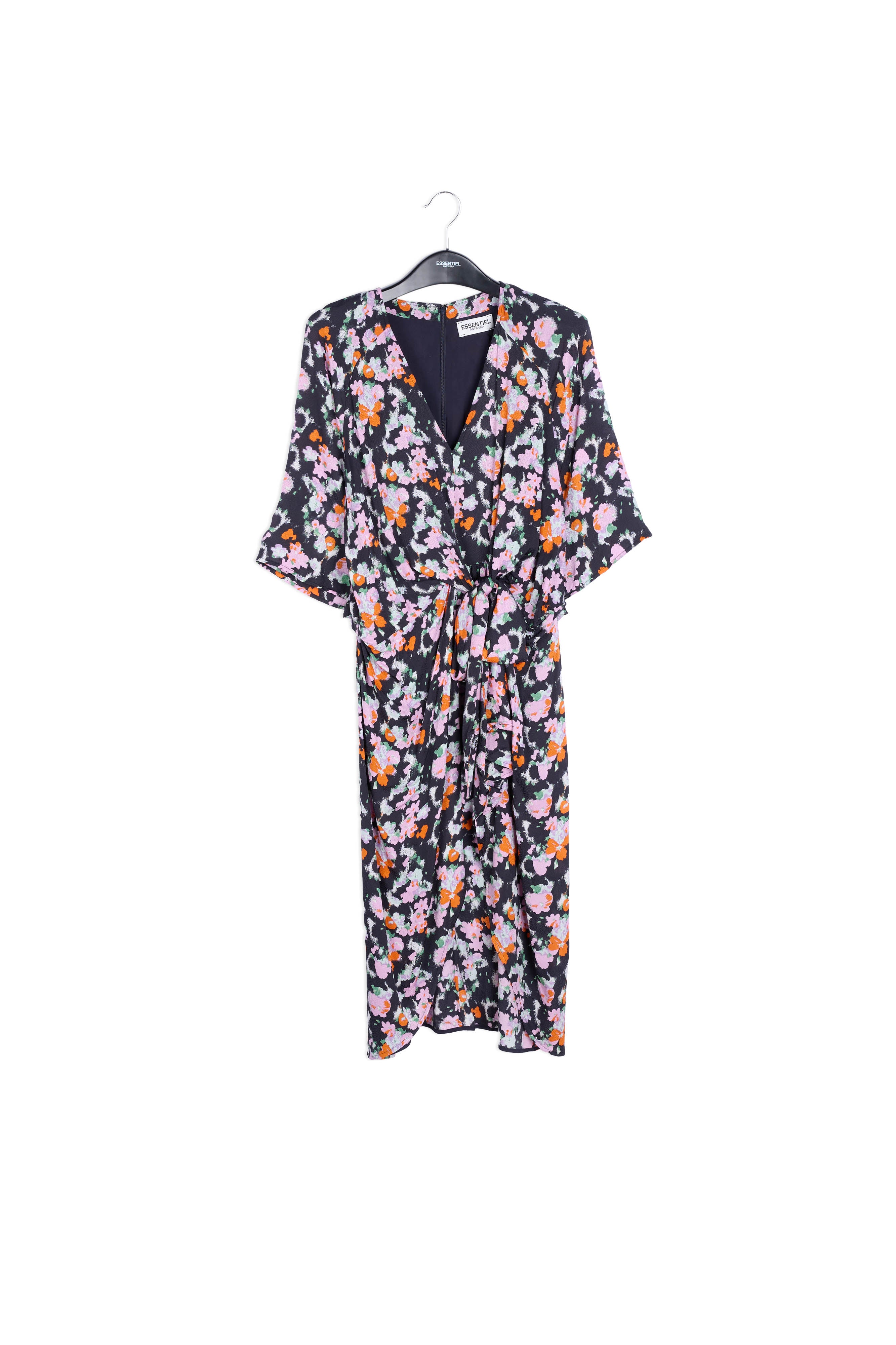 Dark blue midi-length floral print dress RE—SSENTIEL | Essentiel second hand