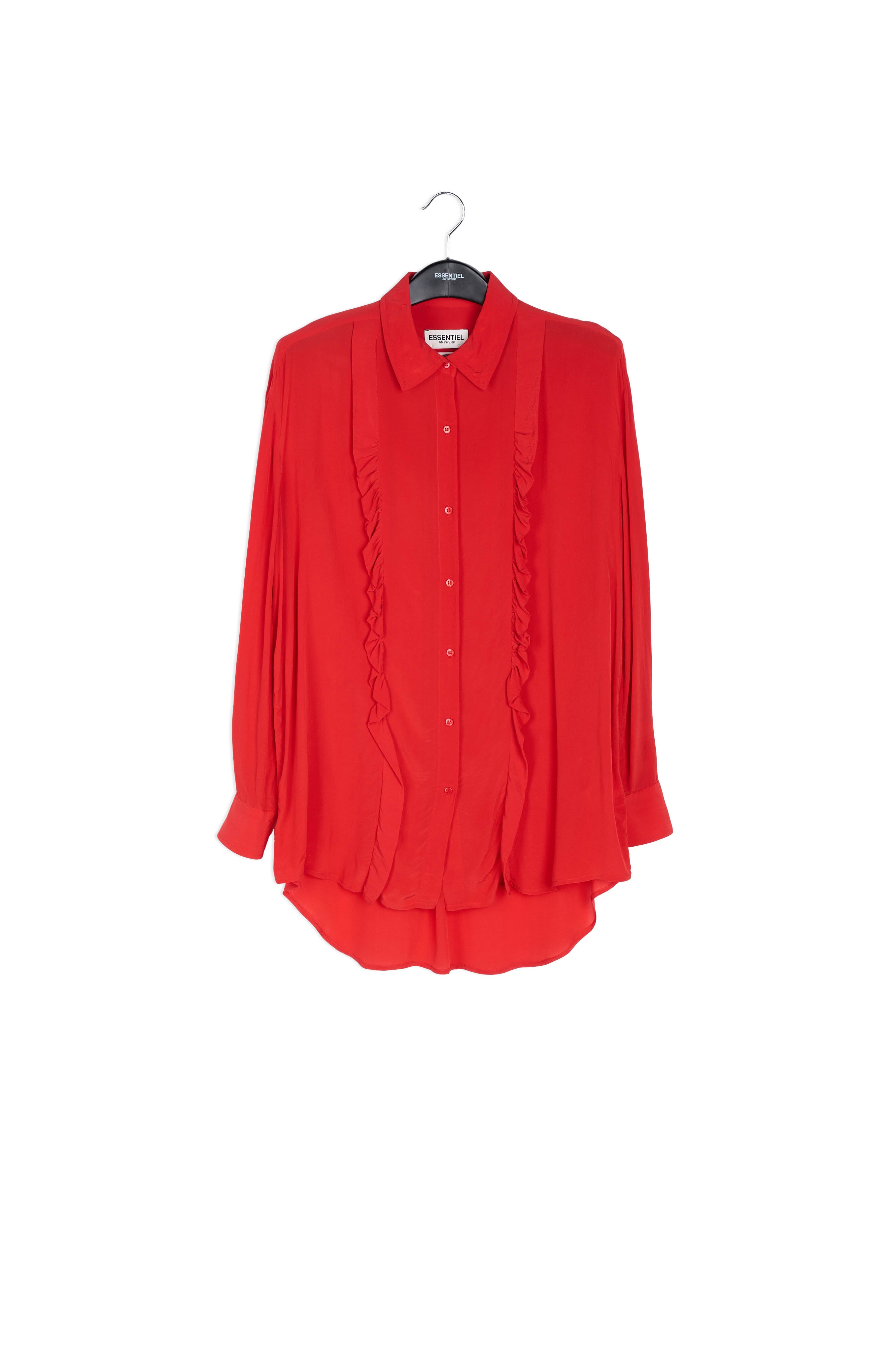 Rood oversized hemd met ruches RE—SSENTIEL | Essentiel second hand