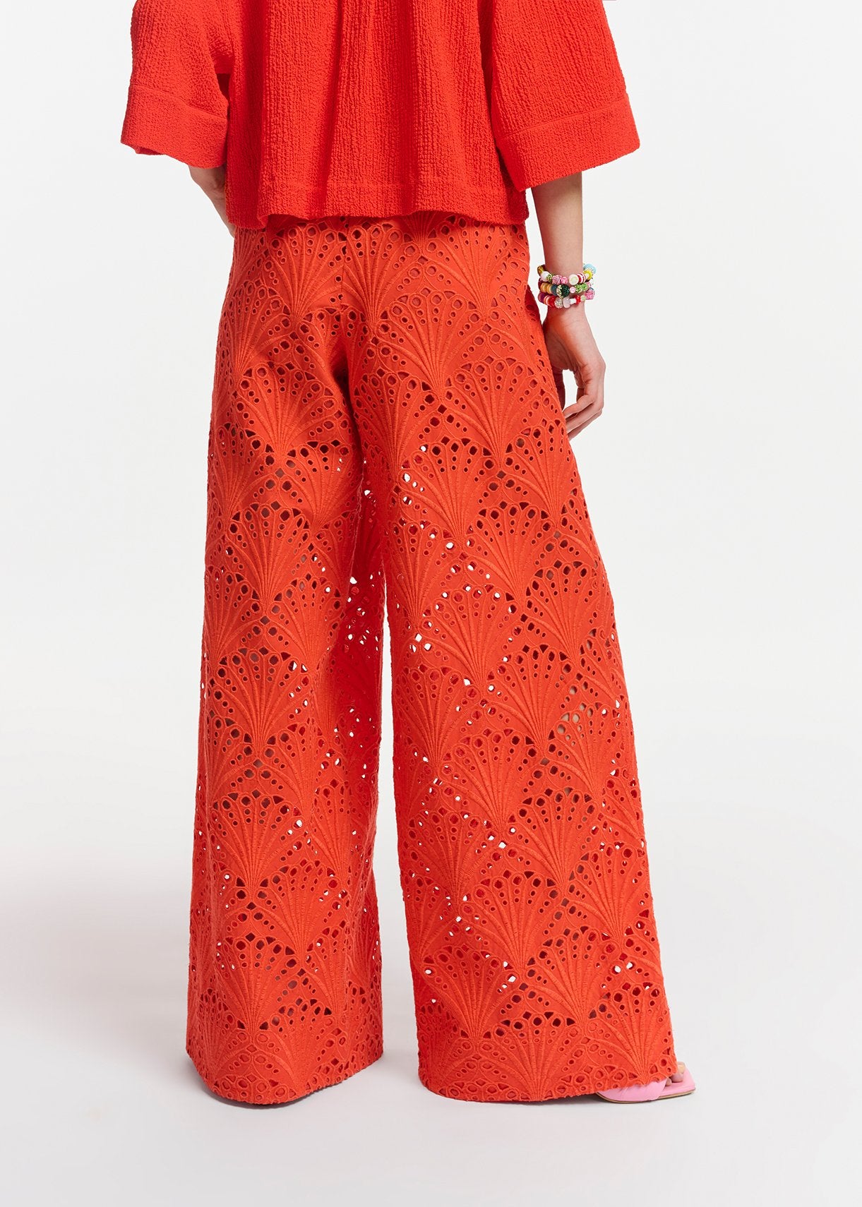 Red broderie anglaise cotton pants RE—SSENTIEL | Essentiel second hand