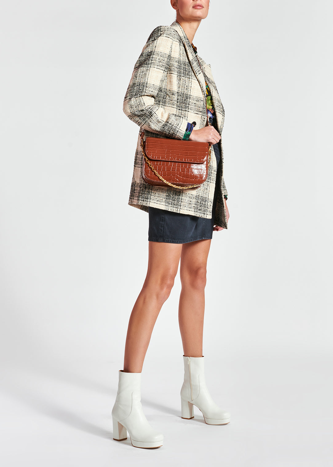 Off-white oversized checked tweed blazer RE—SSENTIEL | Essentiel second hand