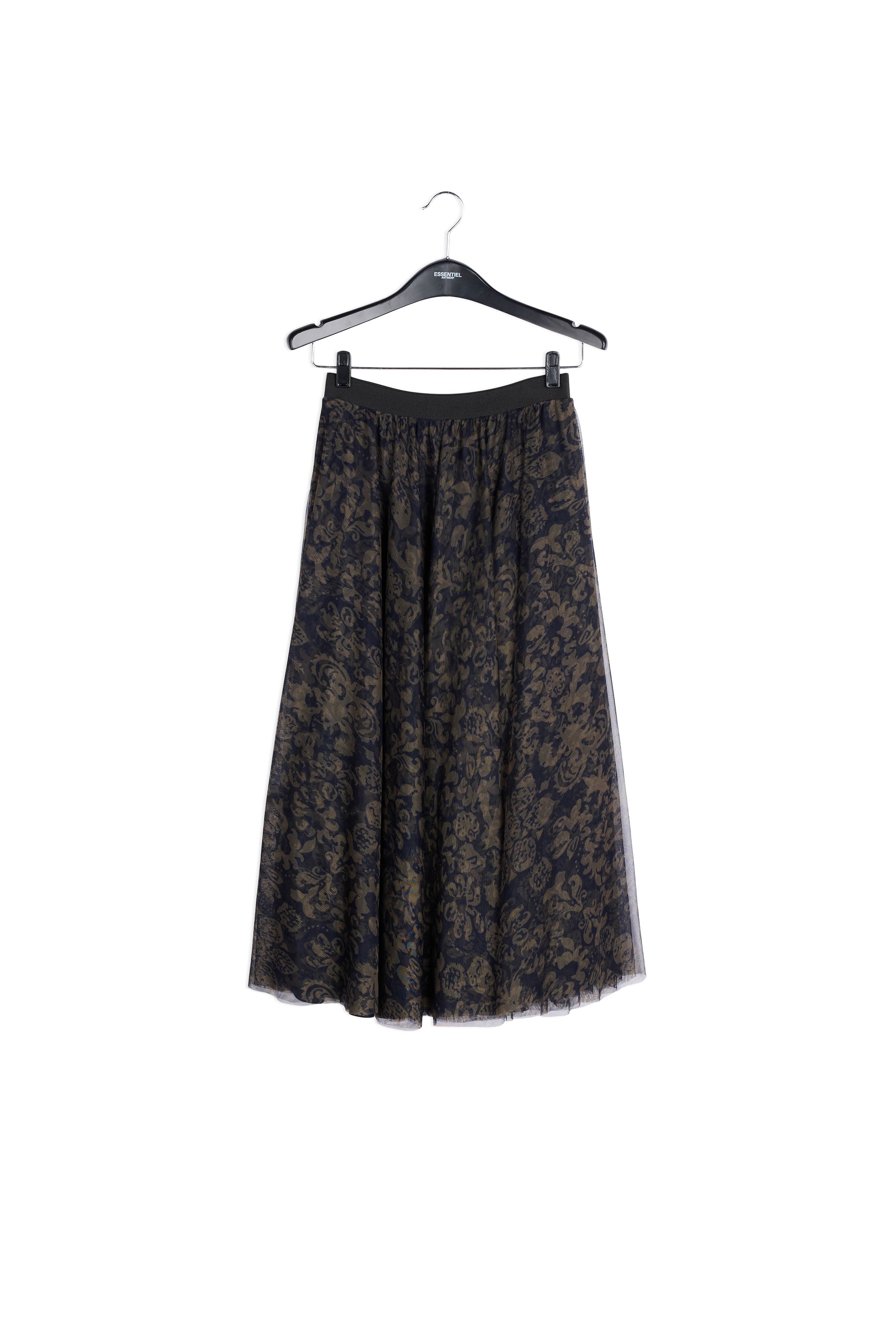 Black and khaki green brocade-print tulle midi skirt RE—SSENTIEL | Essentiel second hand