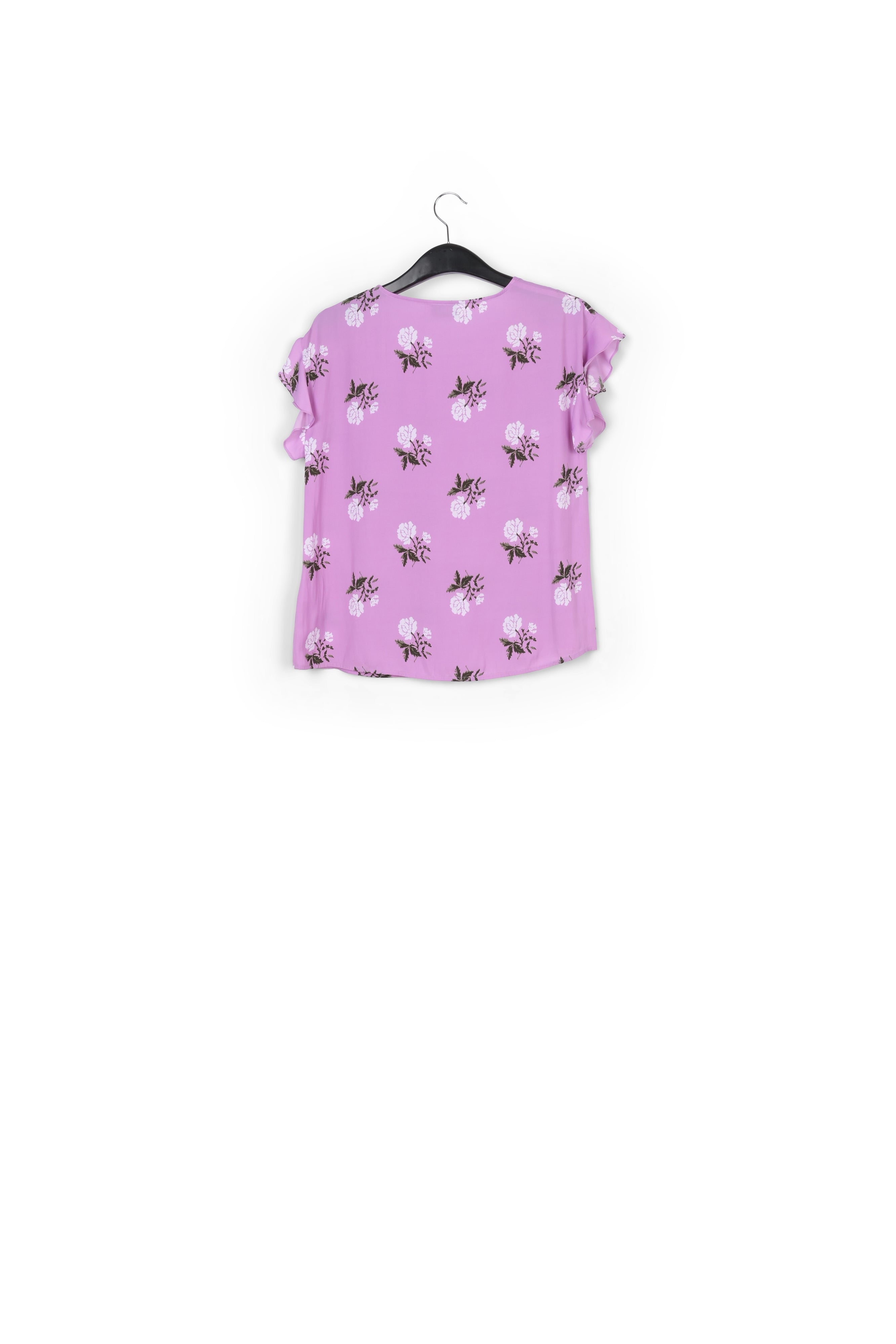 Pink flower print top with ruffled sleeves RE—SSENTIEL | Essentiel second hand