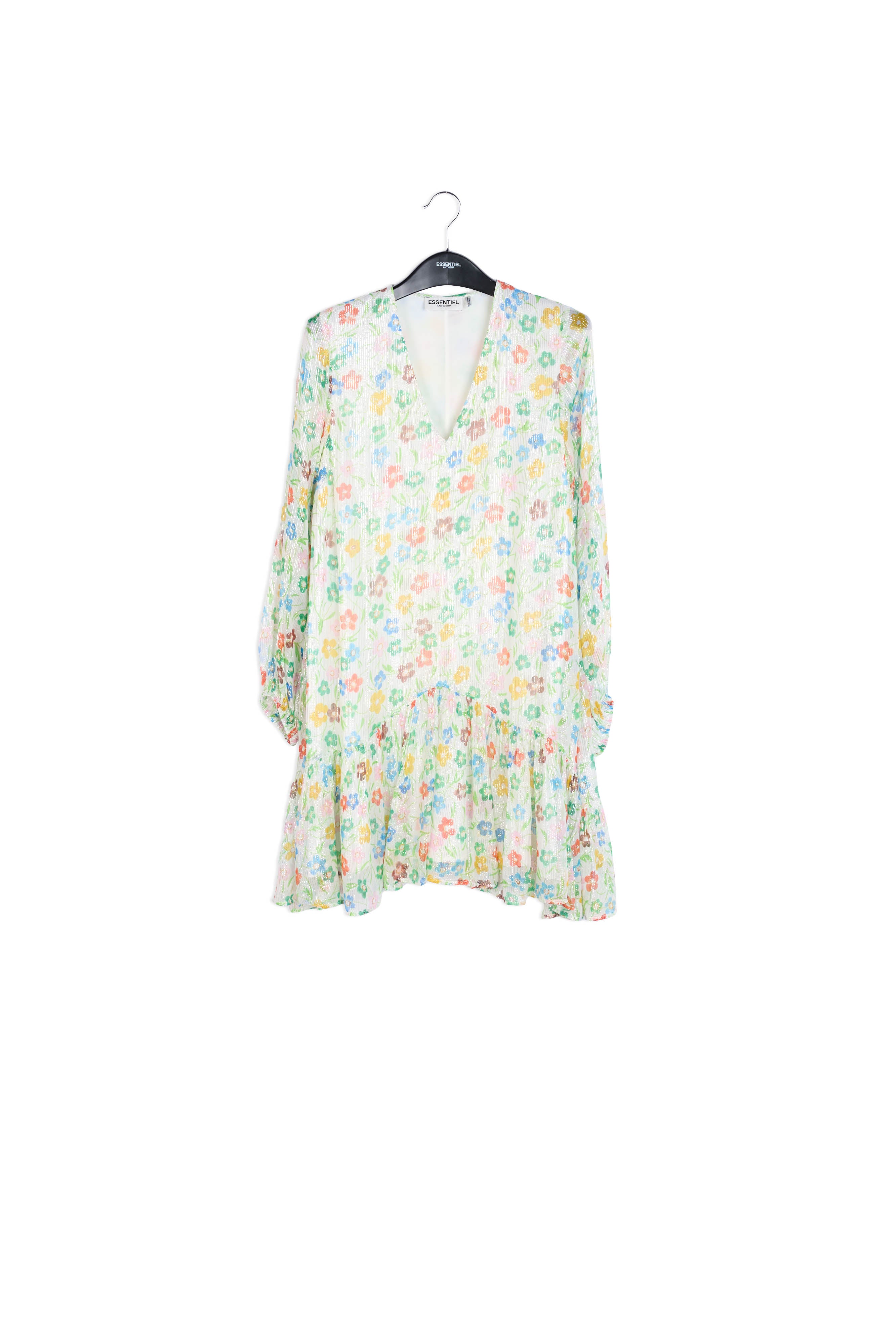 Off-white floral print dress with flared hem RE—SSENTIEL | Essentiel second hand