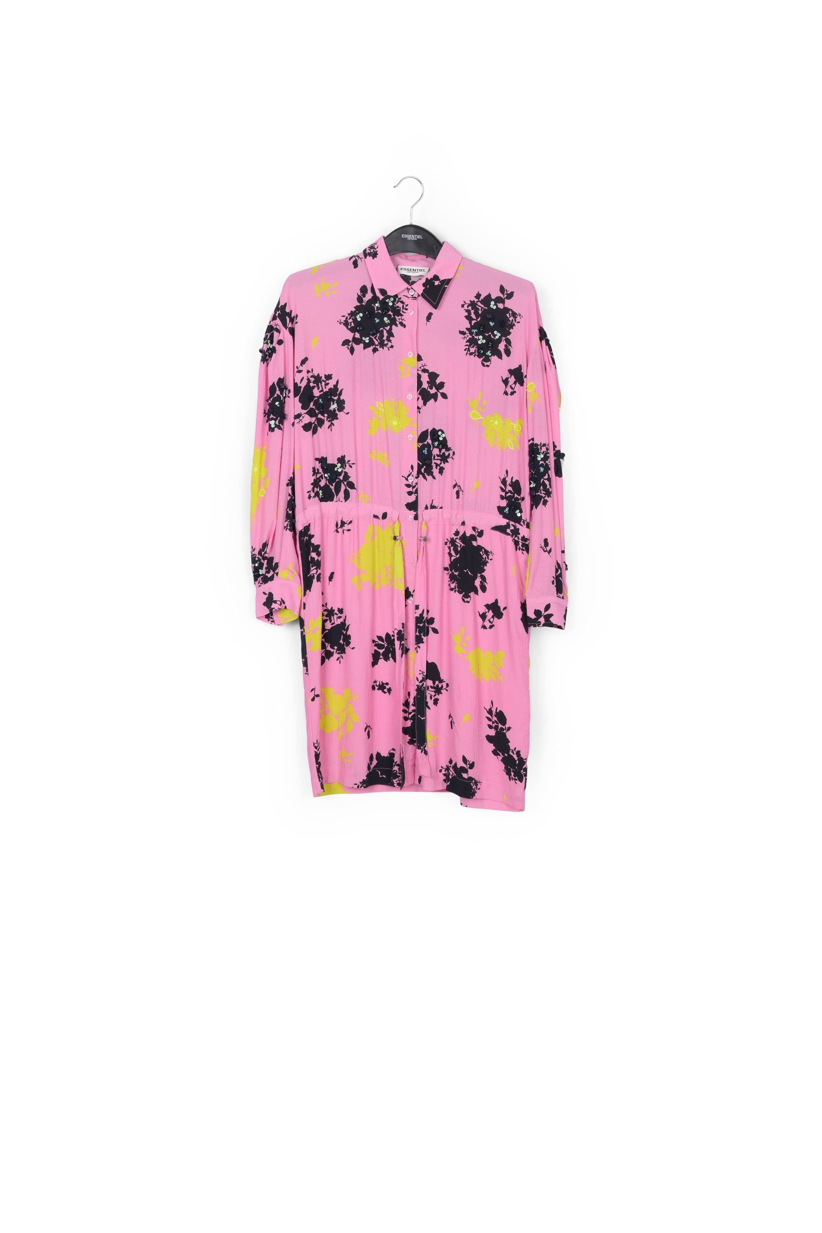 Mini robe à imprimé fleuri rose, noir et jaune RE—SSENTIEL | Essentiel second hand