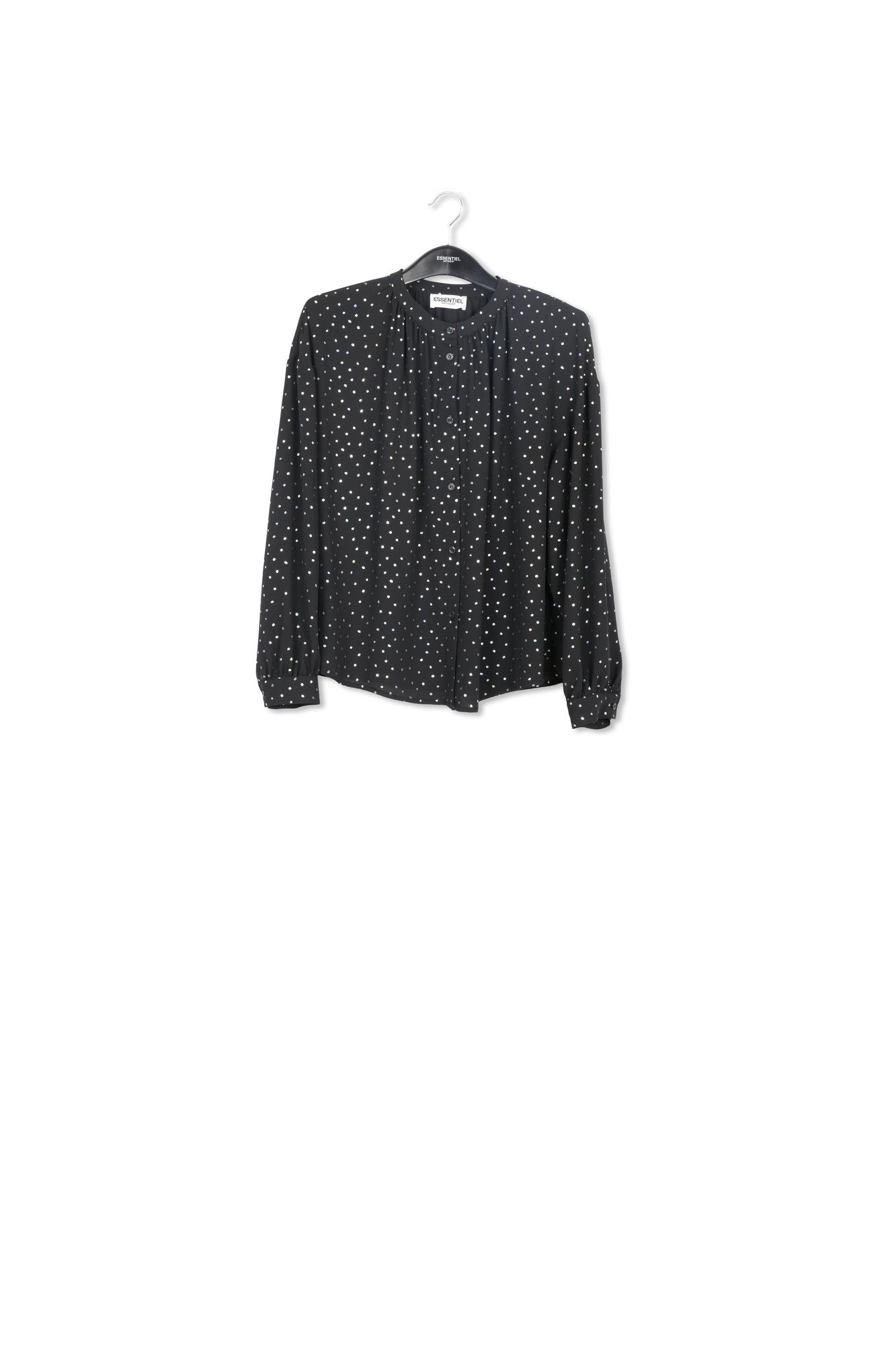 Blouse noire boutonnée à pois holographiques RE—SSENTIEL | Essentiel second hand