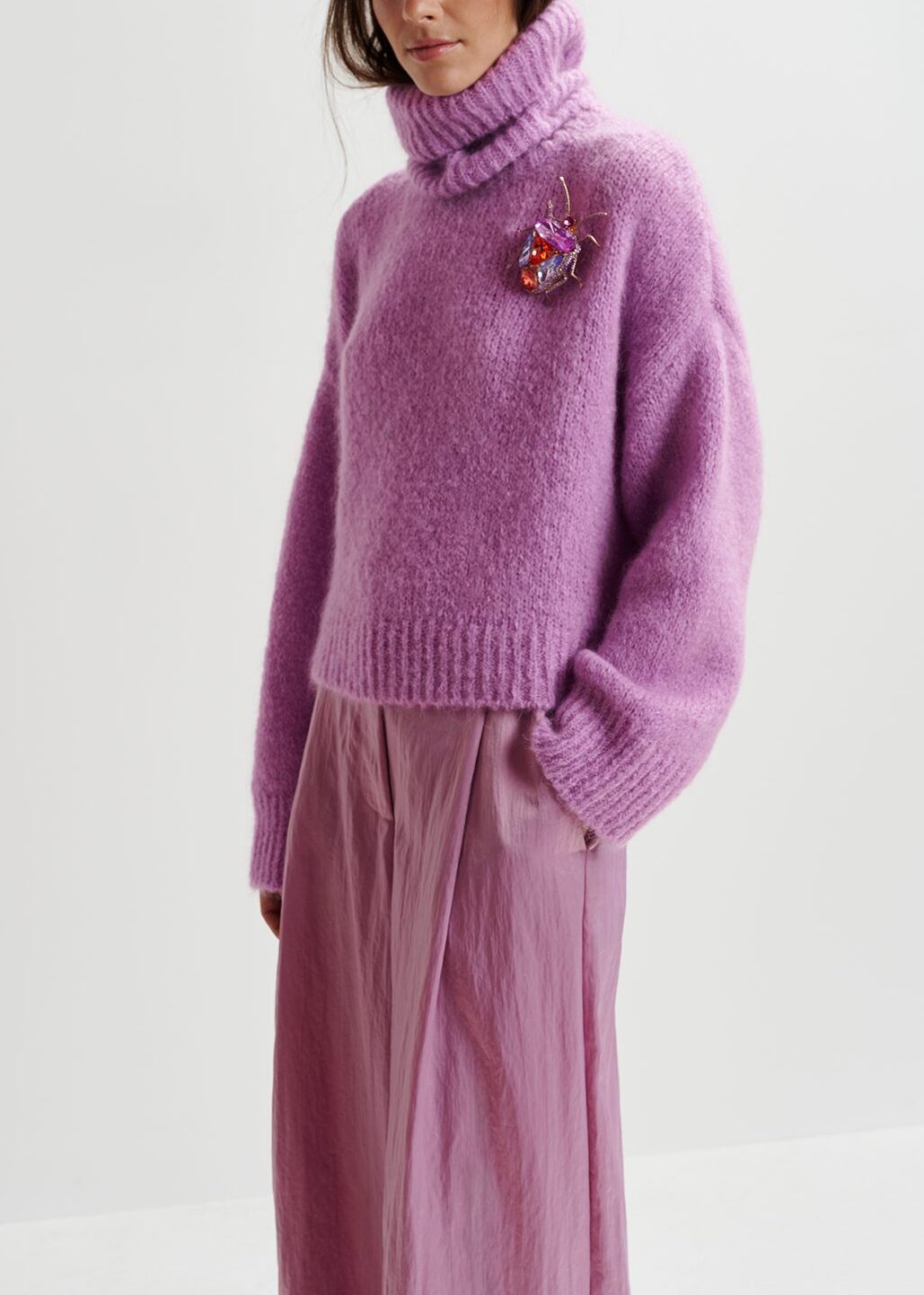 Mauve turtleneck knit sweater RE—SSENTIEL | Essentiel second hand