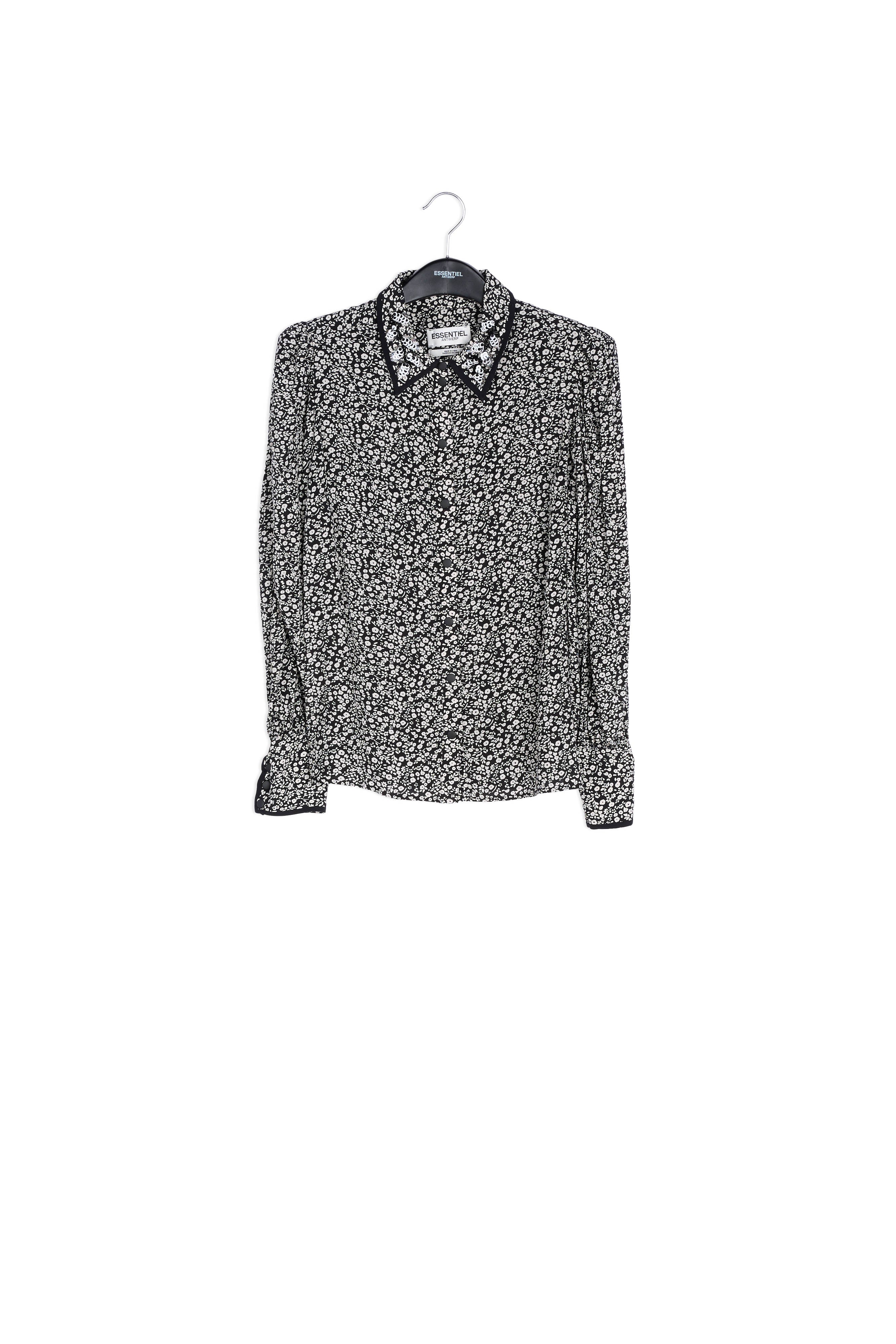 Zwart en wit overhemd met sierkraag RE—SSENTIEL | Essentiel second hand