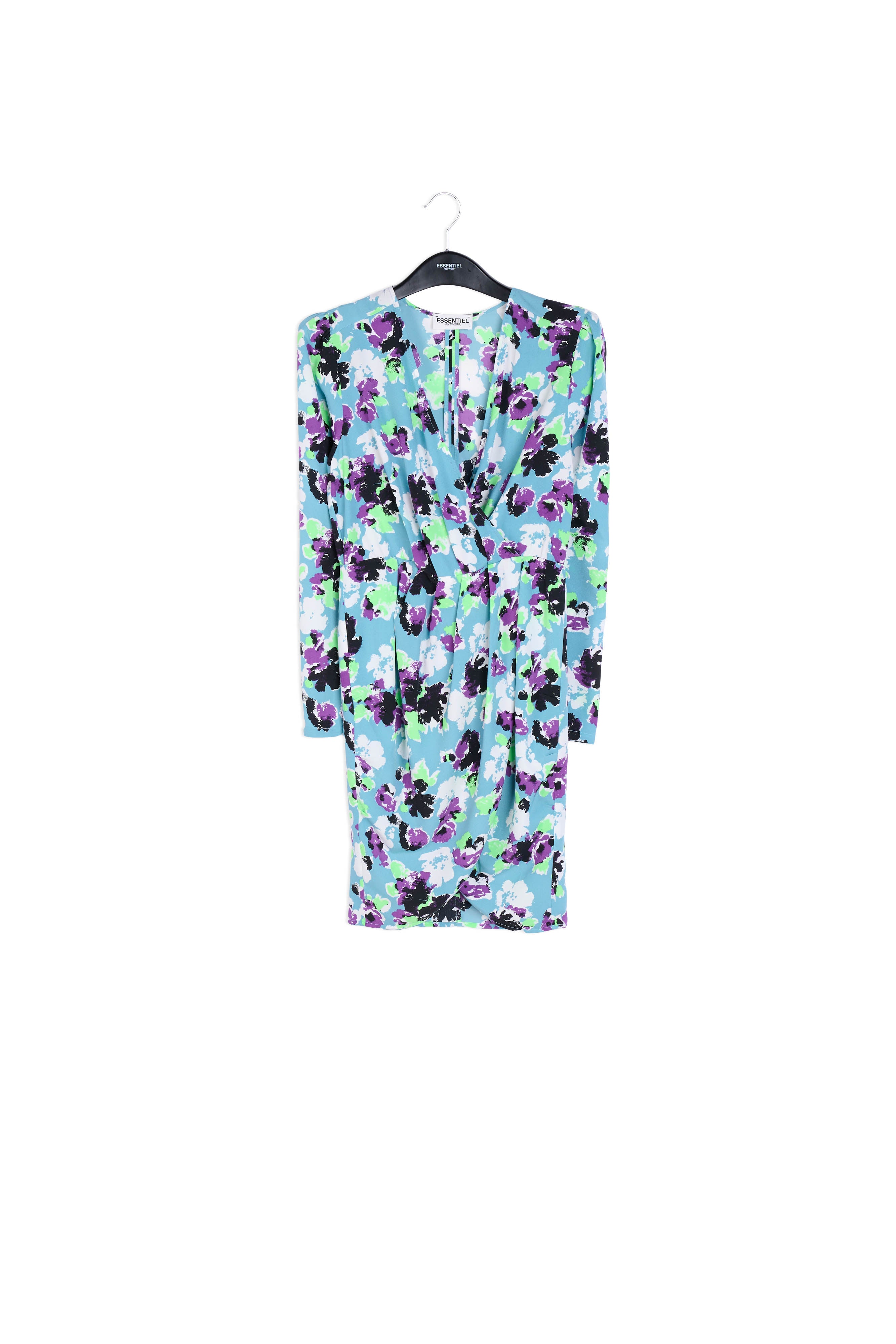 Light blue floral mini wrap dress RE—SSENTIEL | Essentiel second hand