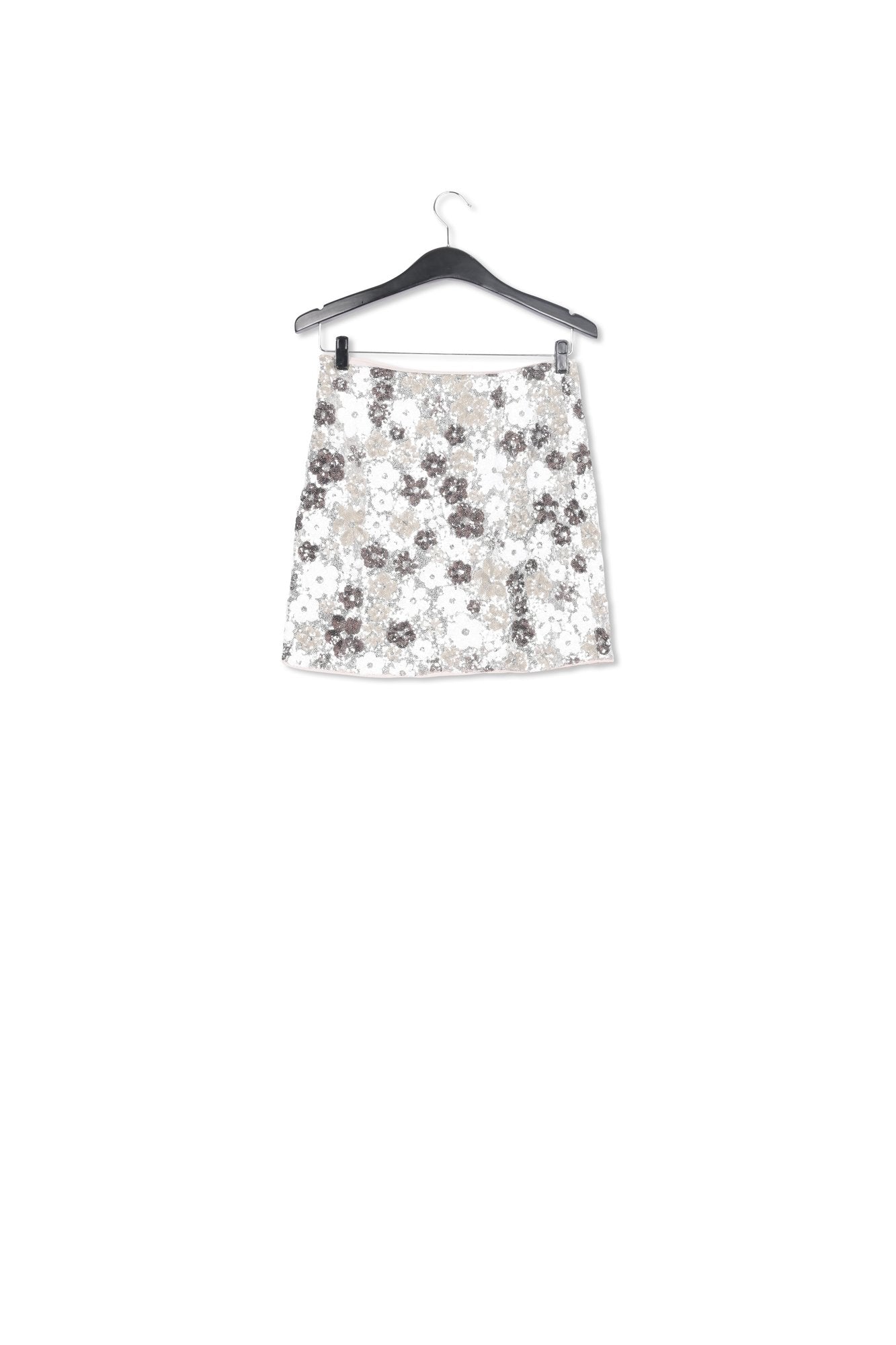 Silver and white sequin-embellished mini skirt RE—SSENTIEL | Essentiel second hand