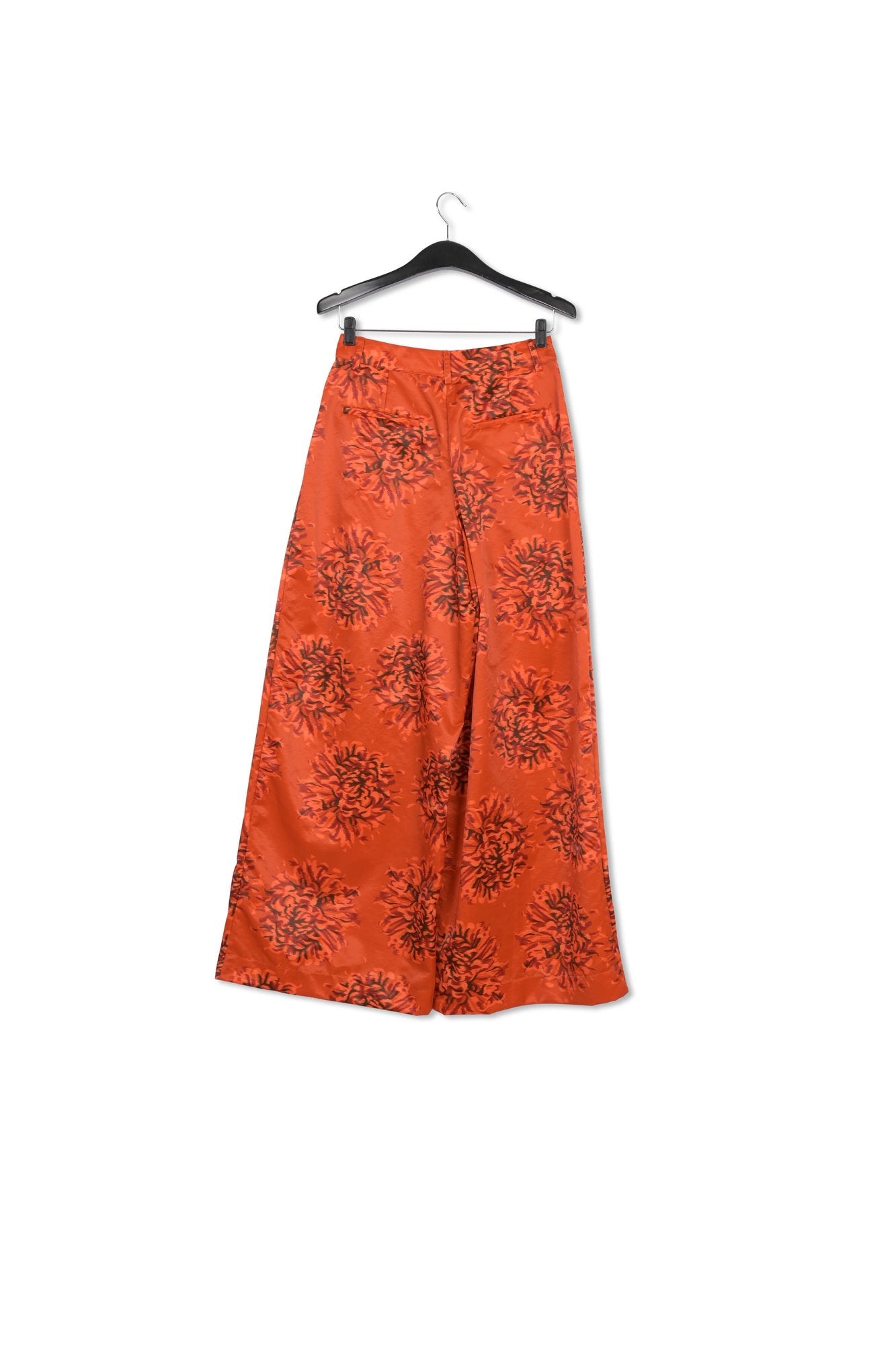 Orange wide-leg satin pants with floral print RE—SSENTIEL | Essentiel second hand